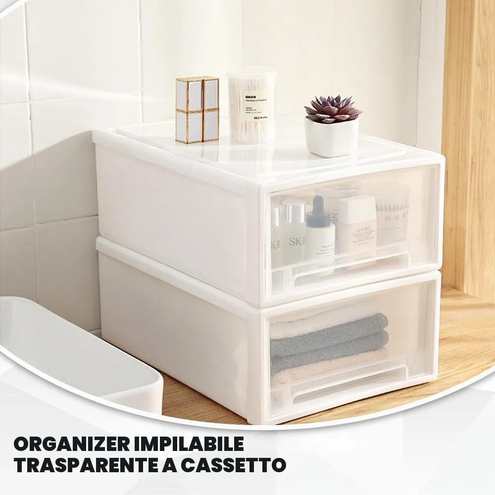 YunBey 2 Pezzi Cassettiera Impilabile Plastica Portaoggetti da Scrivania per Ufficio Cucina Sottolavello (27 x 19 x 10,5 cm)