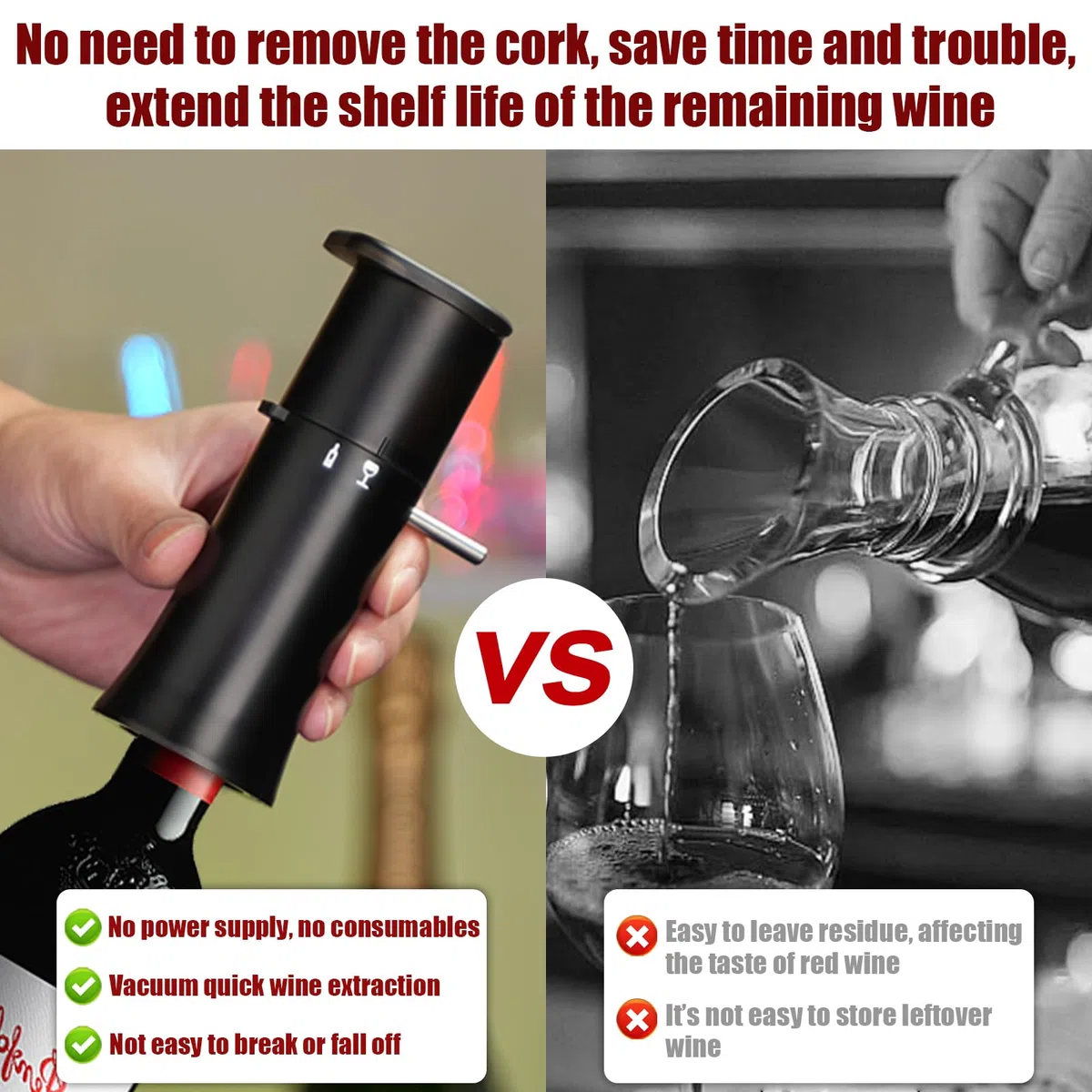 ZONSUSE Distributore vino a Pressione,Pompa per Vuoto del Vino,Erogatore Vino Sottovuoto,Senza Rimuovere il Tappo,Nessuna Elettricità o Capsule Gas,Regali di Accessori per Vino per Uomini Donne (A-2)