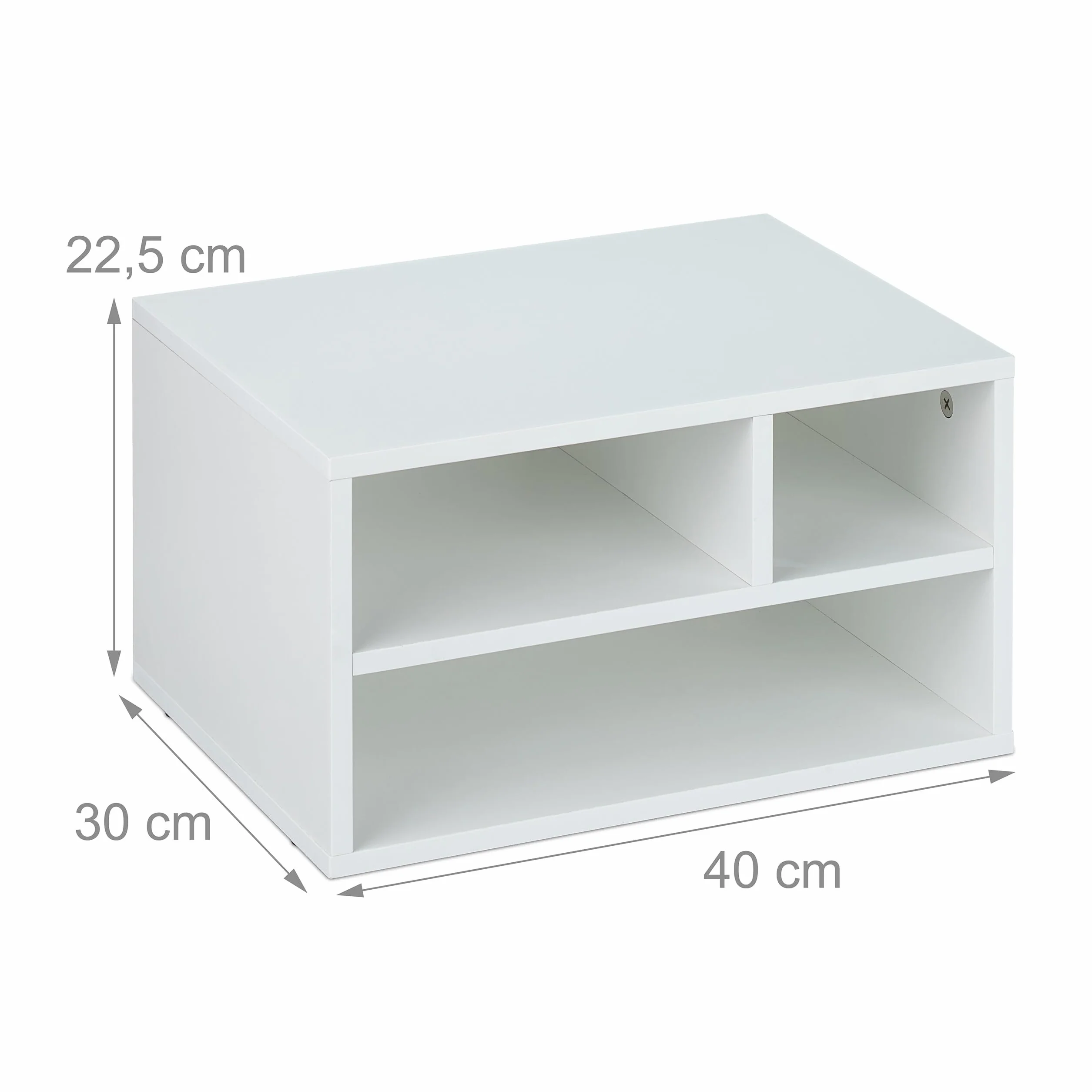 Relaxdays Supporto per Stampante da Scrivania, 3 Scomparti, Portadocumenti, Portacarta, Organizer, 22,5x40x30 cm, Bianco
