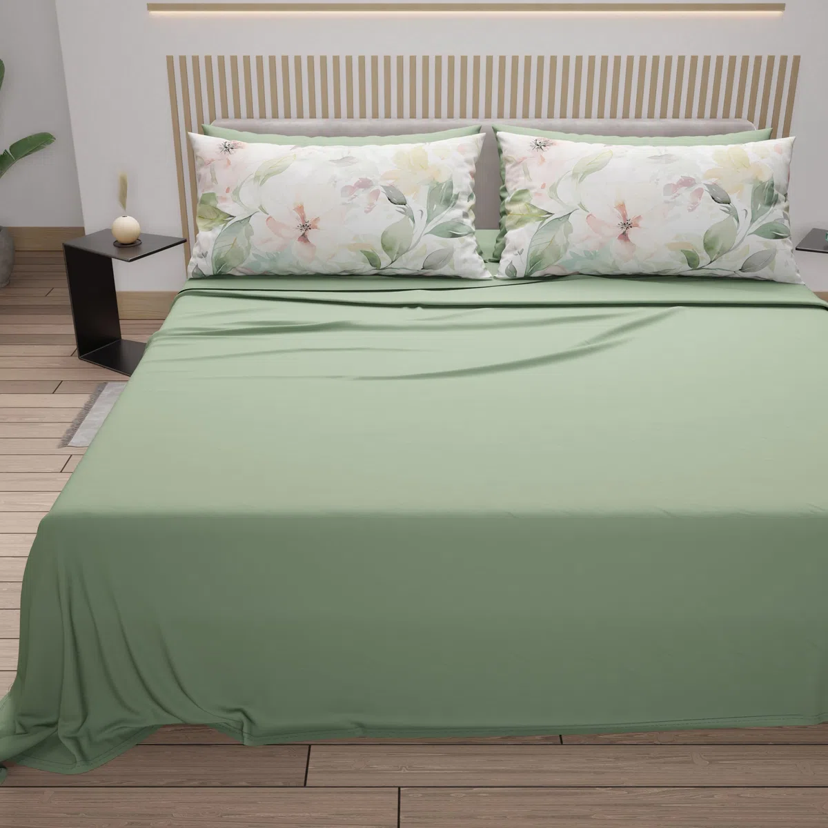 PETTI Artigiani Italiani - Lenzuola in Cotone con Federe in Stampa Digitale, Lenzuola Matrimoniali, Completo Letto Matrimoniale, Floreale 143 Salvia, 100% Made in Italy