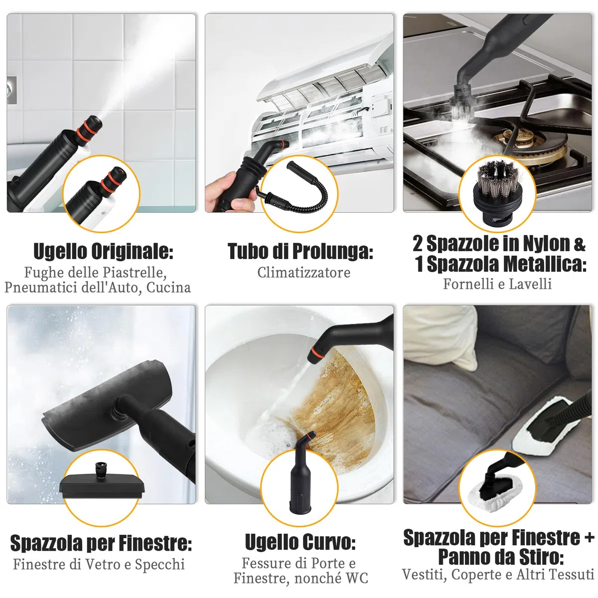 Pulitore Vapore Casa 430ml, 1200W 3,5 Bar Pulitore a Vapore per Divani con 9 Accessori, Pulitore a Vapore Portatile per Moquette,Tende, Divani, Cucina, Auto, Bagni e Altro