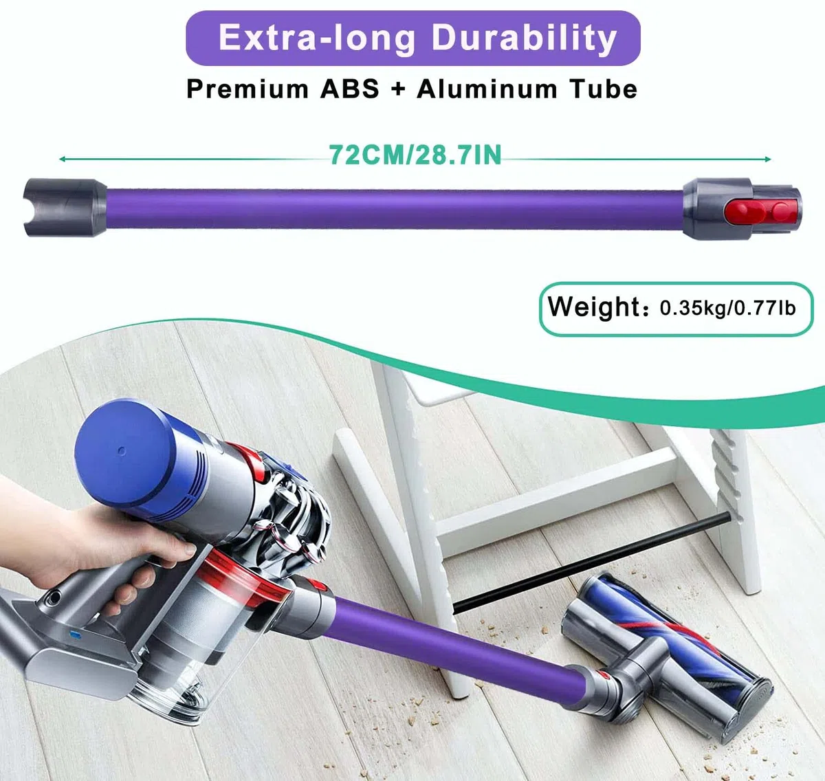 Ricambi Tubo per Dyson V15 V11 V10 V8 V7 Aspirapolvere, Tubo Telescopico è 72 CM, Viola Tubo Prolunga