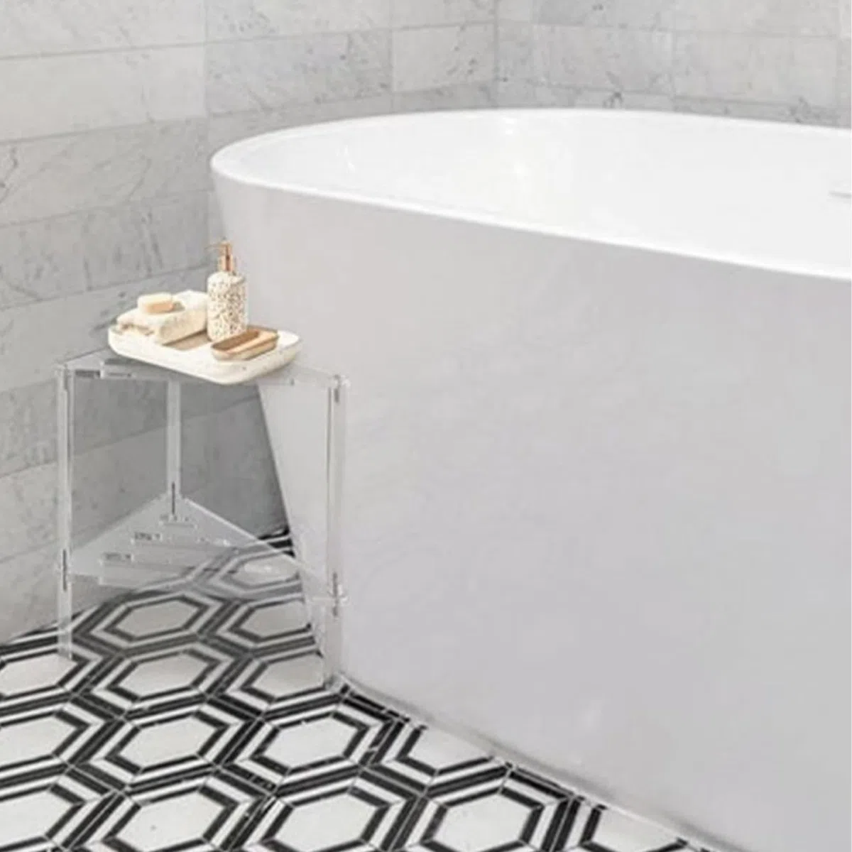 Generico Sgabello doccis, Sgabellos Triangolare Per La Doccia, Sgabello Doccia Angolare Acrilico, Sedie Da Bagno Stabili Con Ripiano Portaoggetti, Per Spa Bagno, Soggiorno