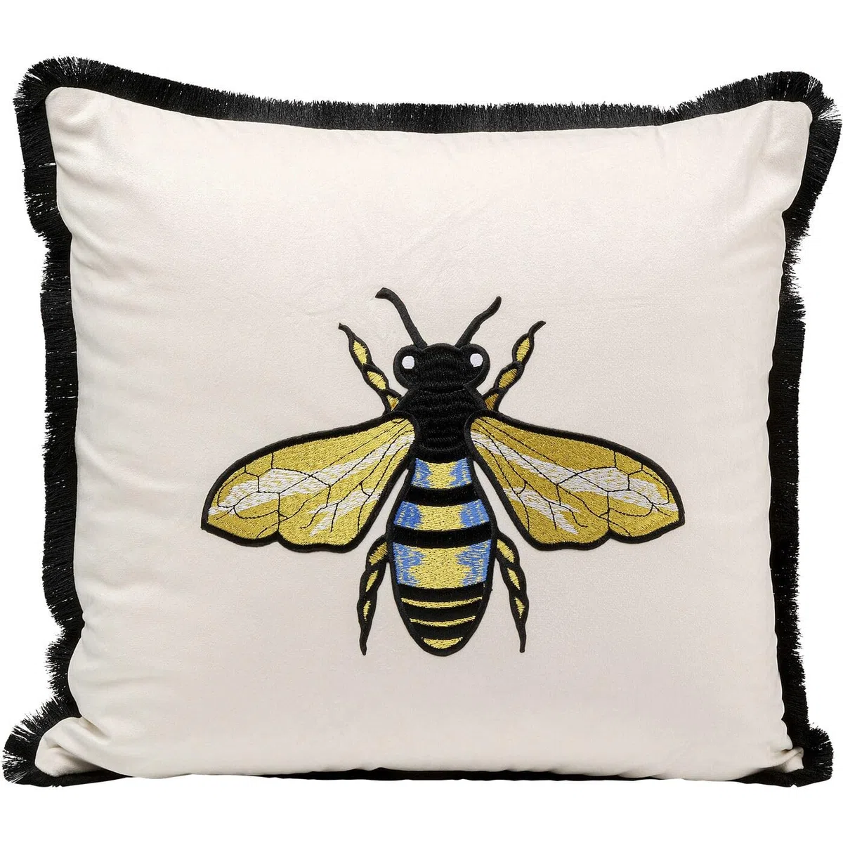 KARE Design cuscino decorativo Bee, bianco crema/oro, ricamo motivo ape, stile floreale, giungla, decorazione divano, letto, poltrona, 45 x 45 cm