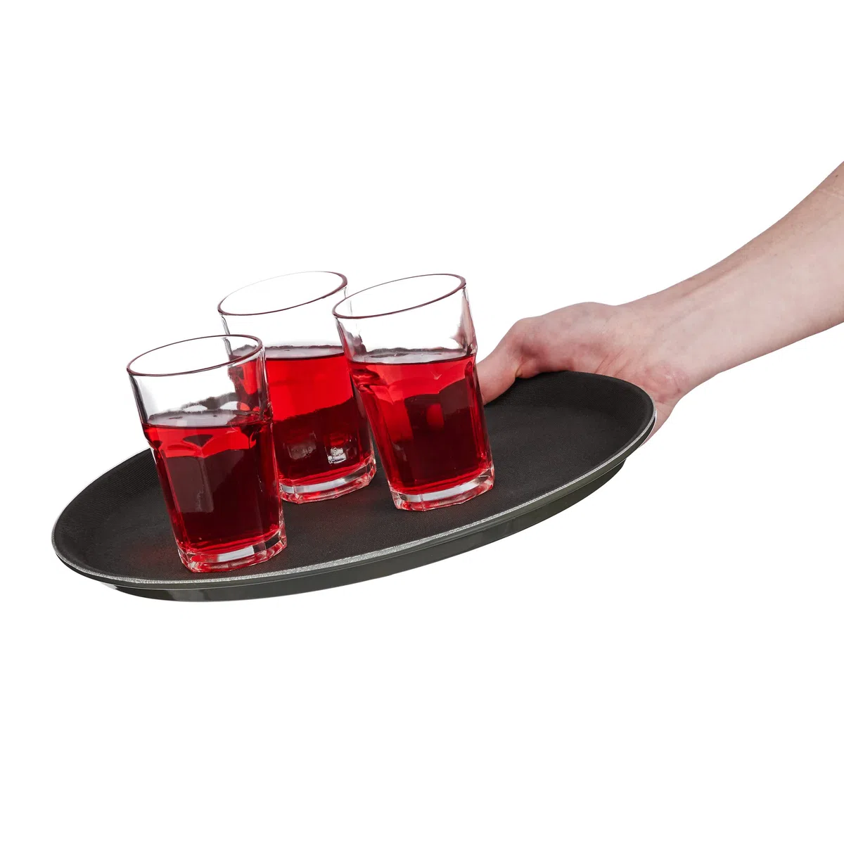 Relaxdays Vassoio Antiscivolo, Set da 5, Rotondo Ø 35 cm, da Portata, per Servizio Ristorante, Bar, Cucina Casa, Nero