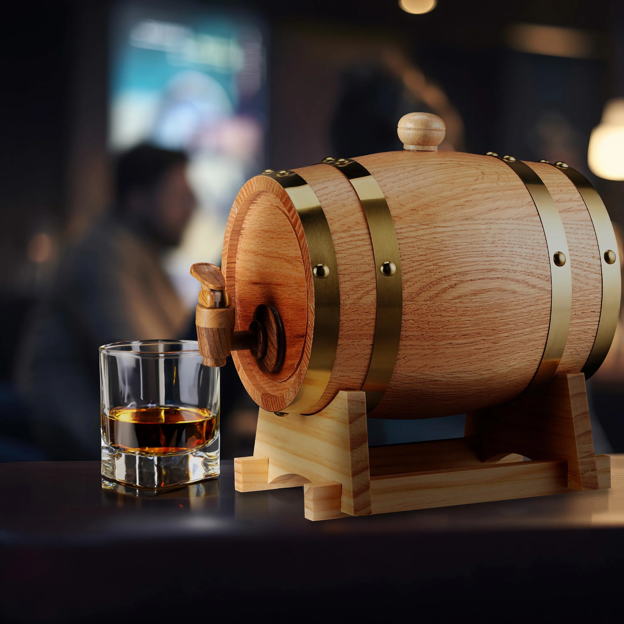 Relaxdays Botte da 1,25 Litri per Liquori, Piccolo Barile in Legno di Quercia, con Rubinetto, per Whisky, Vino, Marrone