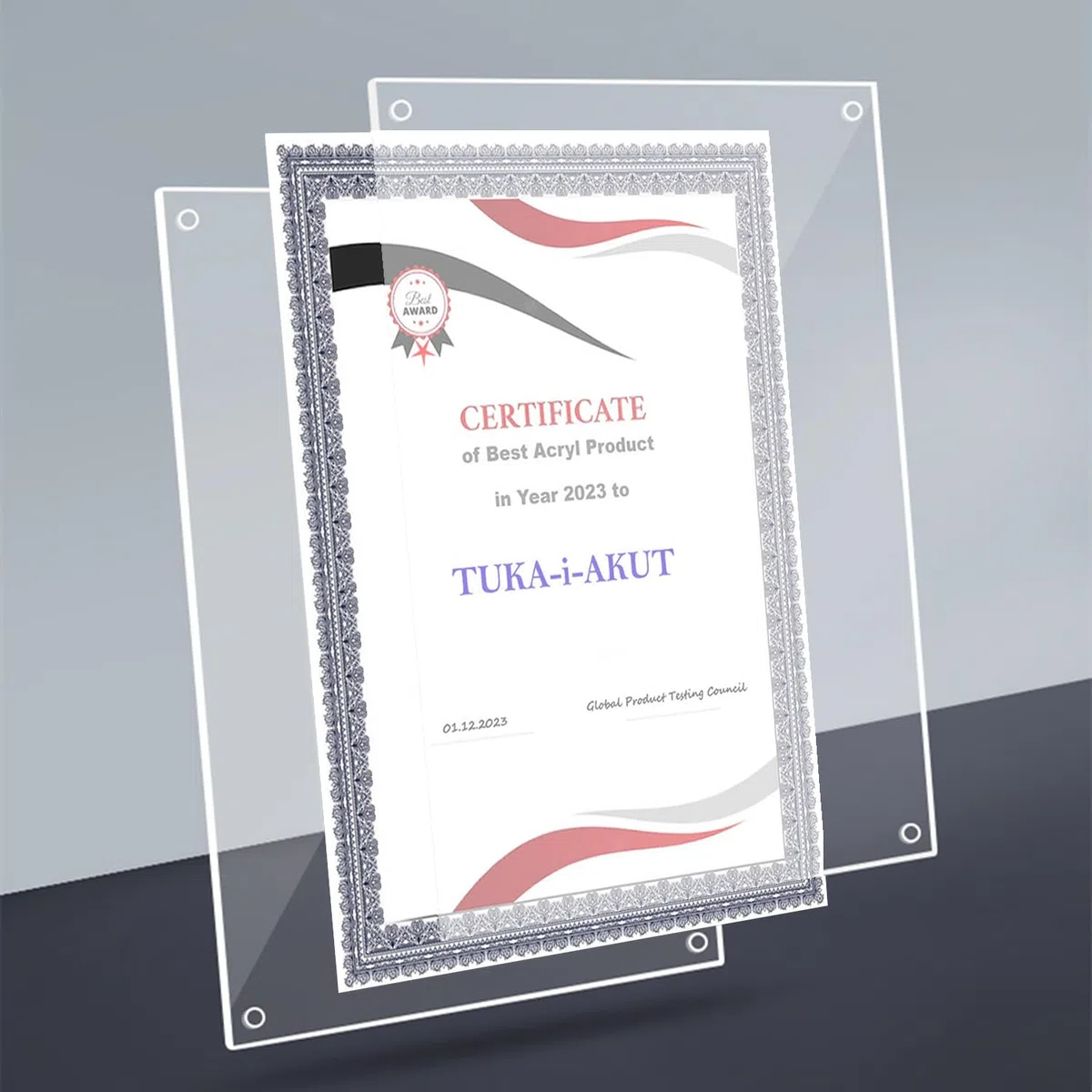 TUKA-i-AKUT 2X Acrilico Cornice Display per A4 Formato, Cristallo Trasparente a Doppio Acrilico Pannello, Cornice Portafoto da Tavolo per Documenti Certificati Volantini Poster, TKD9400-A4-2x