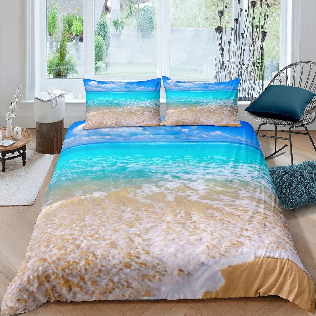 Homemissing Copripiumino da Spiaggia Ocean Set Biancheria da Letto per Bambini Ragazzi Ragazze Copripiumino Mare Copriletto Hawaiano da Spiaggia 3 Pezzi Misura Matrimoniale