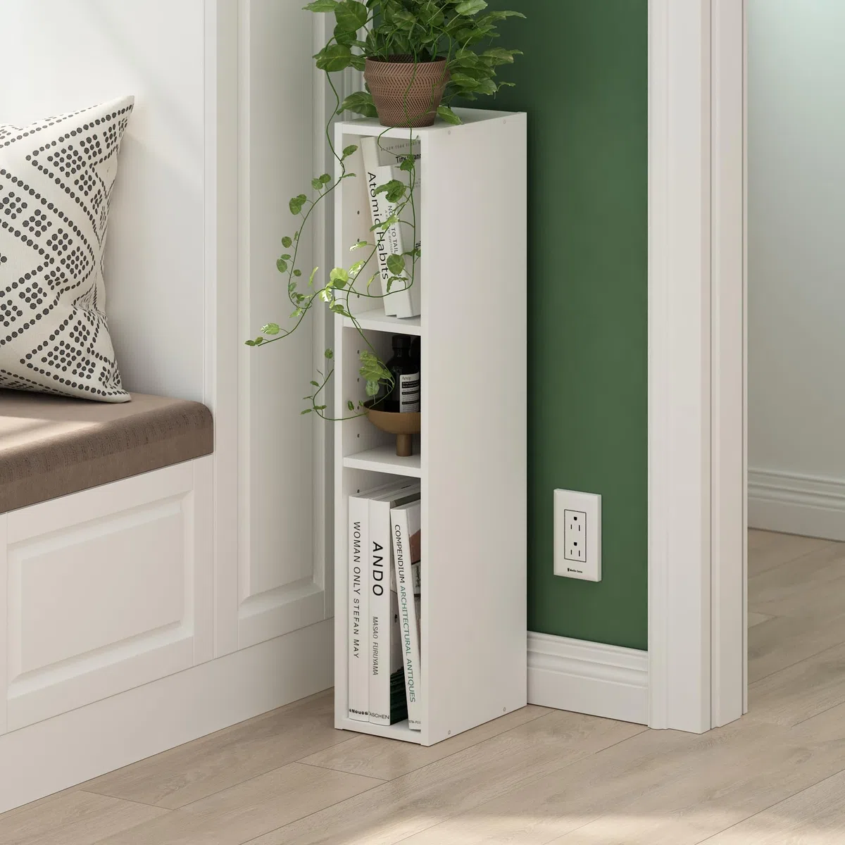 Furinno Fulda libreria salvaspazio a 3 ripiani, larghezza 15 cm, bianco