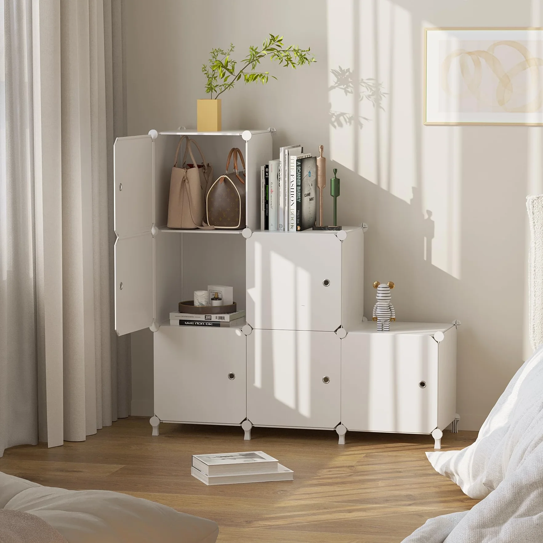 Mobiletto a cubo con anta, 6 cubi, progettato per camera da letto, armadio a cubo e sotto le scale, ogni scomparto 30 x 30 x 30 cm, bianco ATTSL6002
