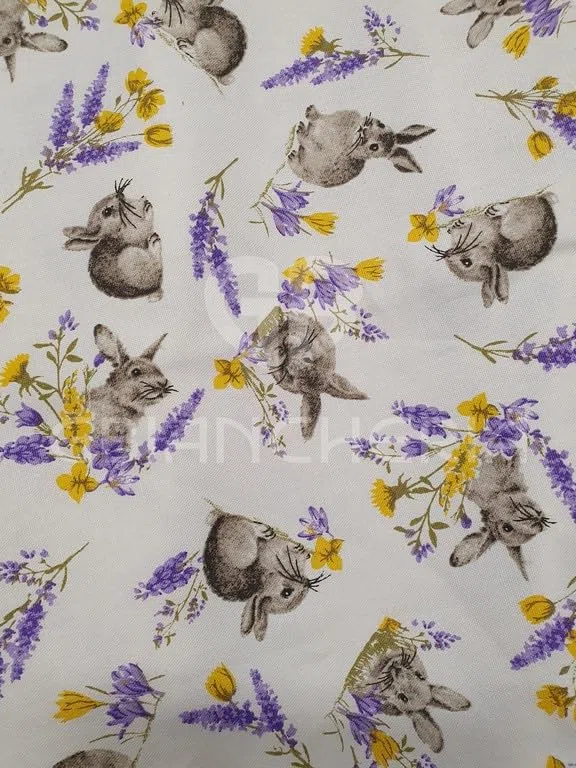 Tovaglia da tavola Stampata in 100% Cotone con TOVAGLIOLI Dis. CONIGLIETTI Adatta per l'uso quotidiano Prodotto Ideato, Tessuto e Confezionato in Italia (Per 12 Persone 140x240cm)