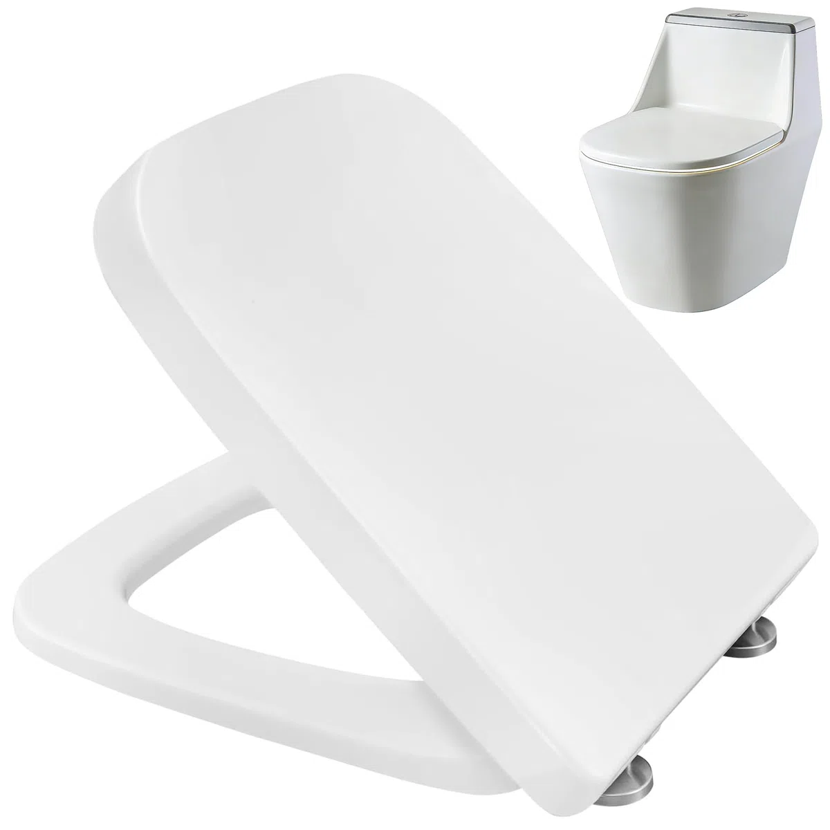Sedile WC, Tavoletta Wc Quadrata Con Funzione Di Sgancio Rapido, Antibatterico & Non Ingiallisce, Copriwater Con Chiusura Rallentata, Asse Wc Facile Da Installare, Facile Da Pulire