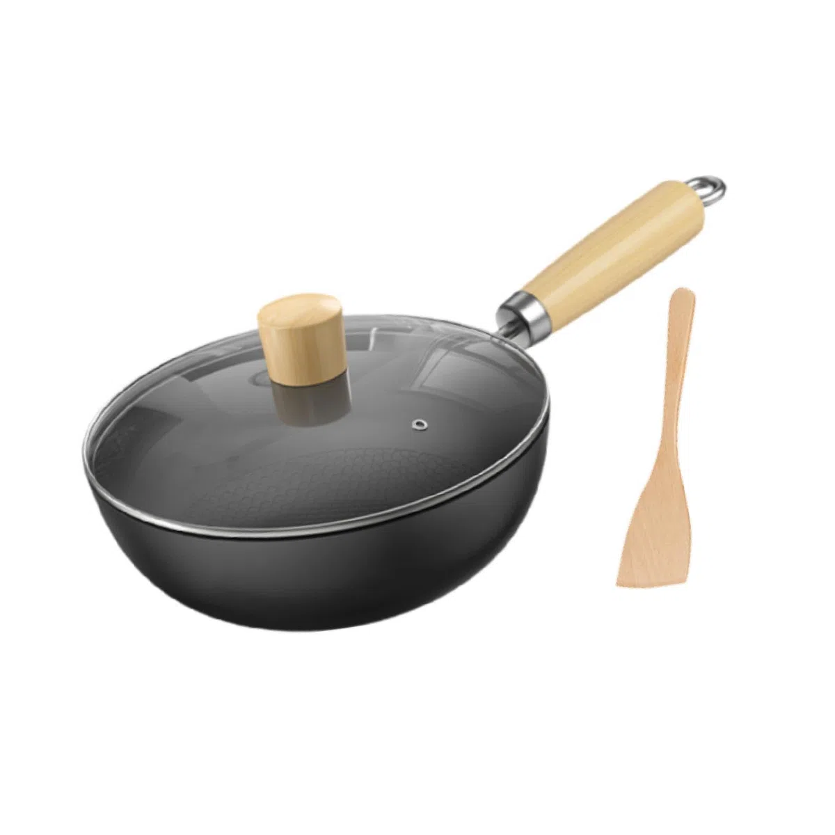 Sharplace Wok Pan Flat Botthy Piatto Multifunzionale Da 7 Pollici di Ferro Wok Senza Rivestire Pane Friggi per Cucina, con Coperchio