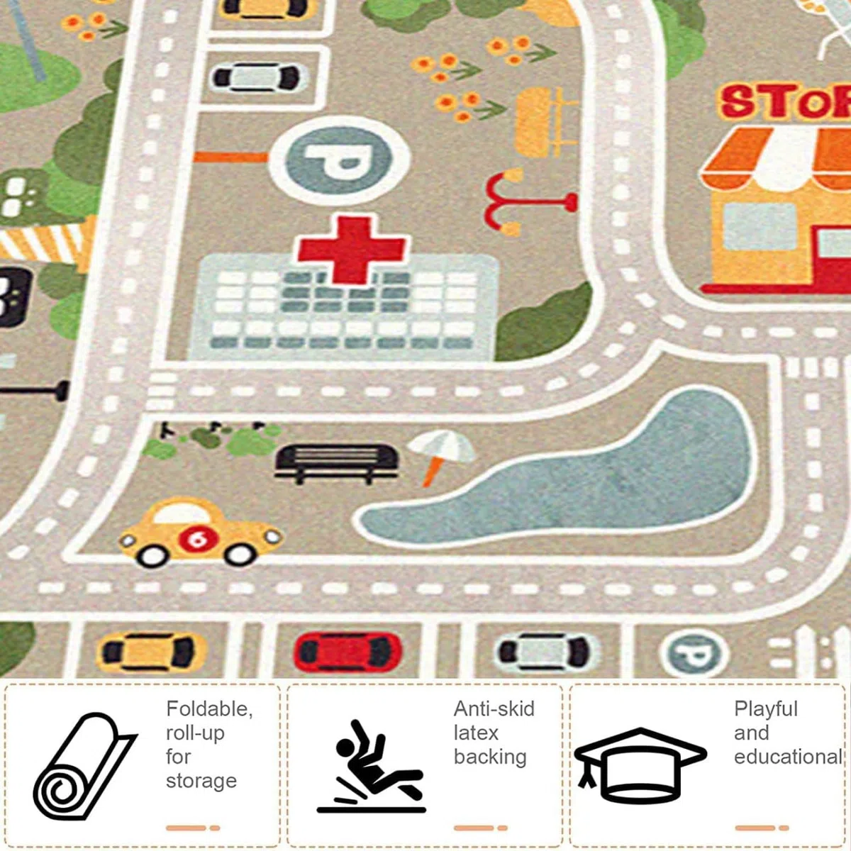 Tappeto Pista con Base in Gomma Antiscivolo Gioco Educativo Ragazzi Ragazze Tappeto da Gioco per Camera dei Bambini, Stanza dei Giochi e Camera da Letto (White,120x200cm)