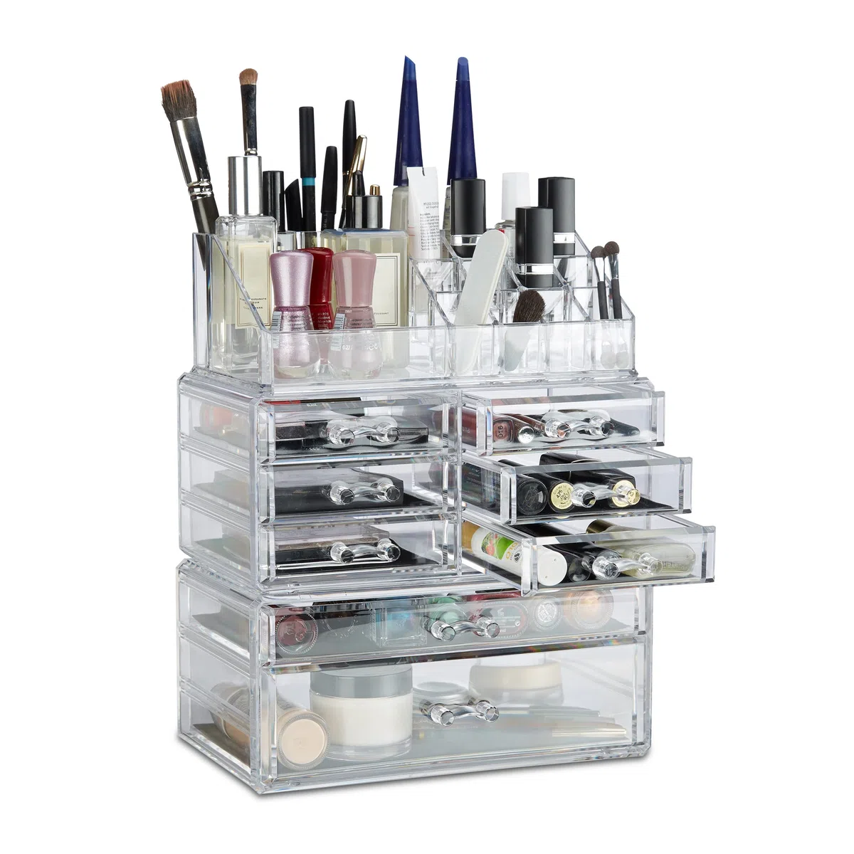 Relaxdays Organizer Make-Up con Cassetti, Porta-Trucchi e Accessori, Acrilico, Trasparente