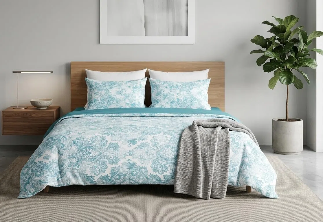 Ruggeri Set Lenzuola Letto Matrimoniale 4 Pezzi, 100% Cotone di Alta Qualità, Certificato Oeko-Tex, Lenzuolo con Angoli 170x200 cm, Lenzuolo Piatto 240x280 cm e 2 Federe 50x80 cm (Batik Azzurrro)