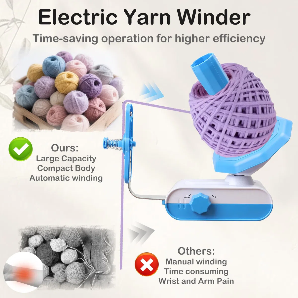 BestYiJo Avvolgitore elettrico Automatico Grande Capacità 13oz Filato Winder Lana Winder Winder per Uncinetto Macchina di avvolgimento (Blu)