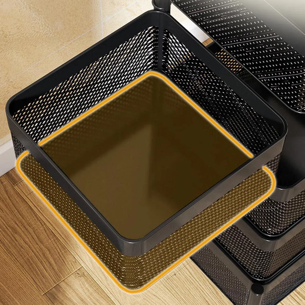 BAKAJI Carrello Trolley Cucina in Metallo con 5 Ripiani a Cesto Apribili e 4 Ruote girevoli a 360 Gradi Trolley Salvaspazio Arredamento Casa Cucina Dimensione 85 x 26 cm Design Moderno (Quadrato)