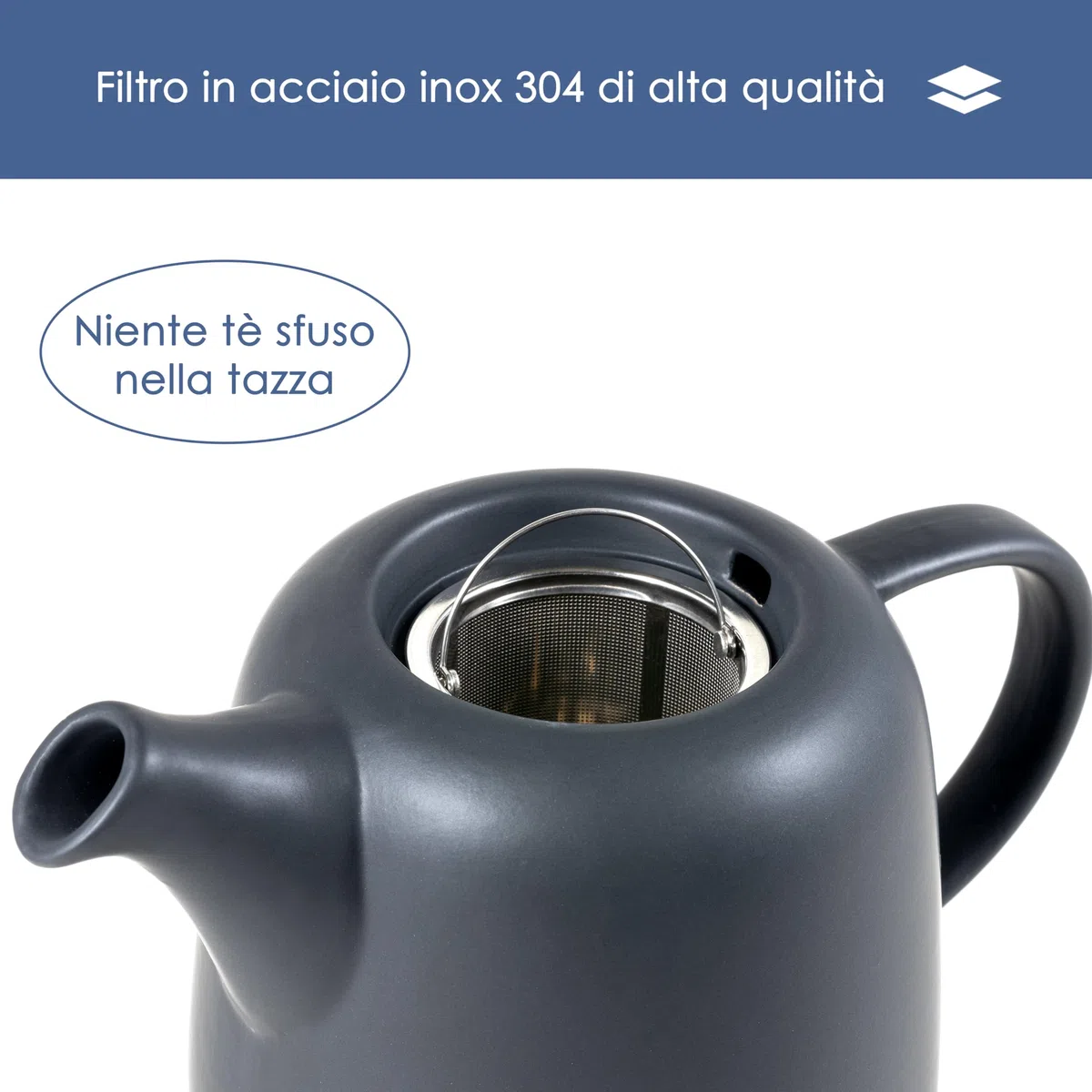 Hanseküche Teiera in Porcellana (1,3L) - Alta Qualità Con Inserto per Colino in Acciaio Inox 304 - Design in Ceramica per Tè e Bustine