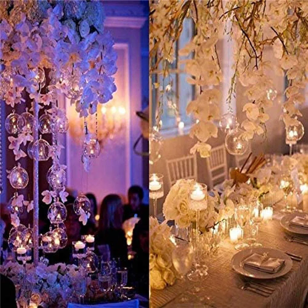 Nuptio 12 portacandele da appendere in vetro, diametro 8 cm, per matrimoni, feste di Halloween e decorazioni interne ed esterne, portacandele natalizi