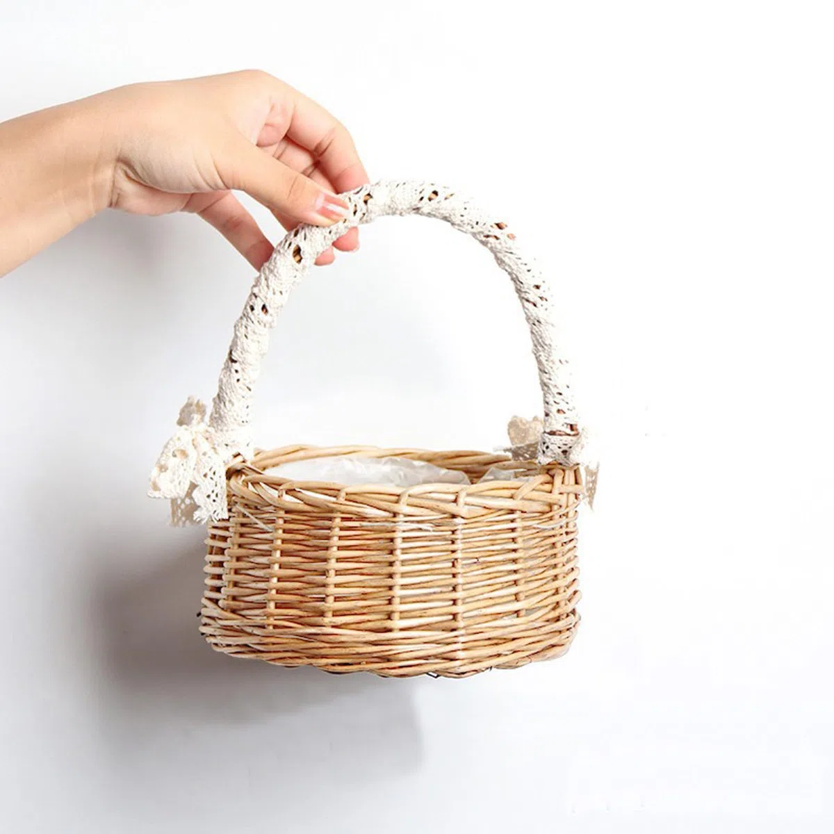 2 Pezzi Cestini Vimini con Manico in Rattan, Cesto da Matrimonio in Paglia, Cesto di Fiori per Bambini