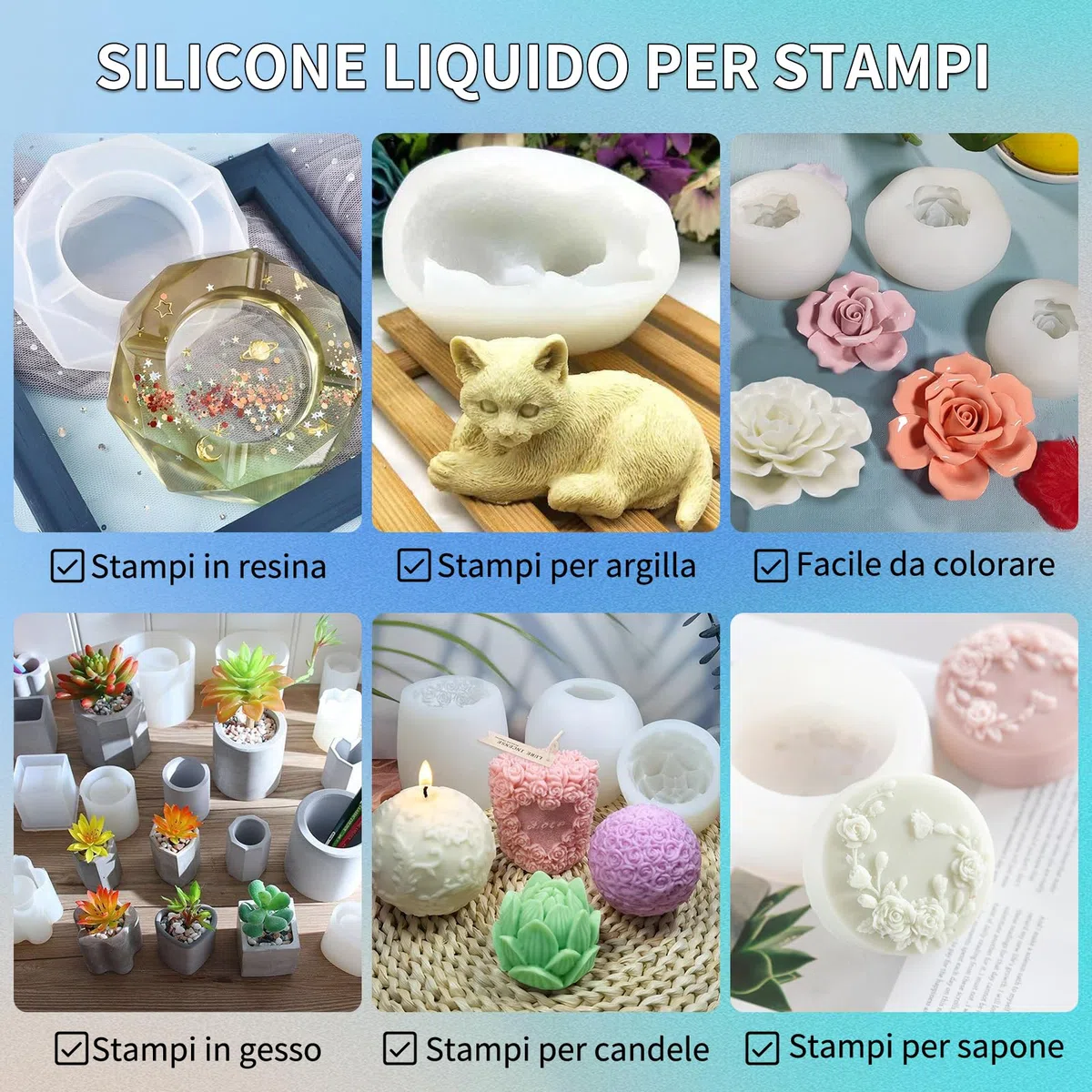 SIHOOPE Silicone per stampi - alimentare 20A - Silicone liquido trasparente (1:1), perfetto per stampi in resina DIY, cera, gesso e modellazione (1L)