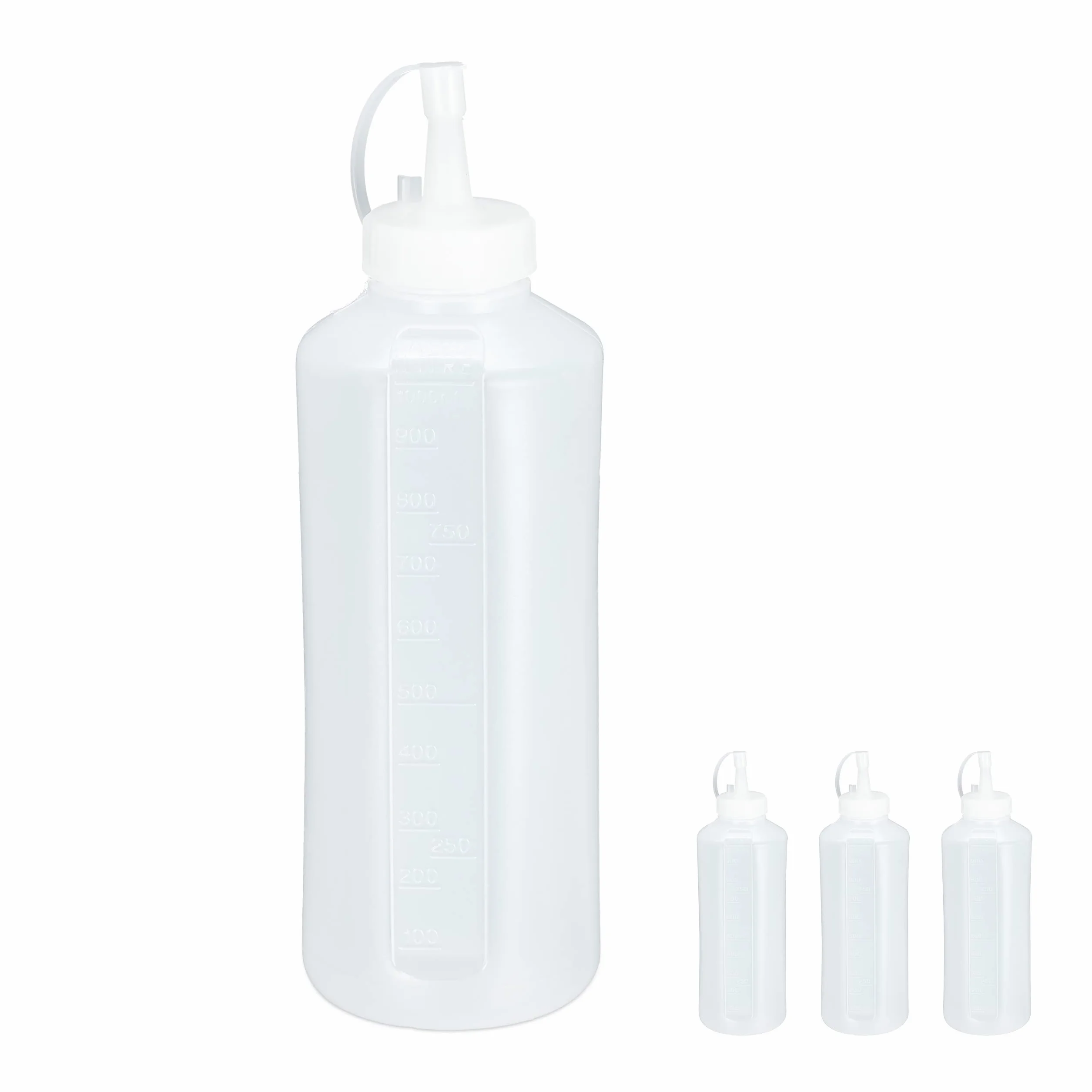Relaxdays 16 flaconi da spremere da 1000 ml, per salse, flacone da riempire, spremere in plastica, bottiglia di salsa, trasparente