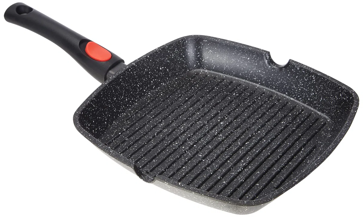 KAMBERG Padella Griglia 28 x 28 cm, Manico Rimovibile, Ghisa di Alluminio, Rivestimento Antiaderente di Alta Performance Pietra, Tutti Fornelli y induzione, Senza PFOA