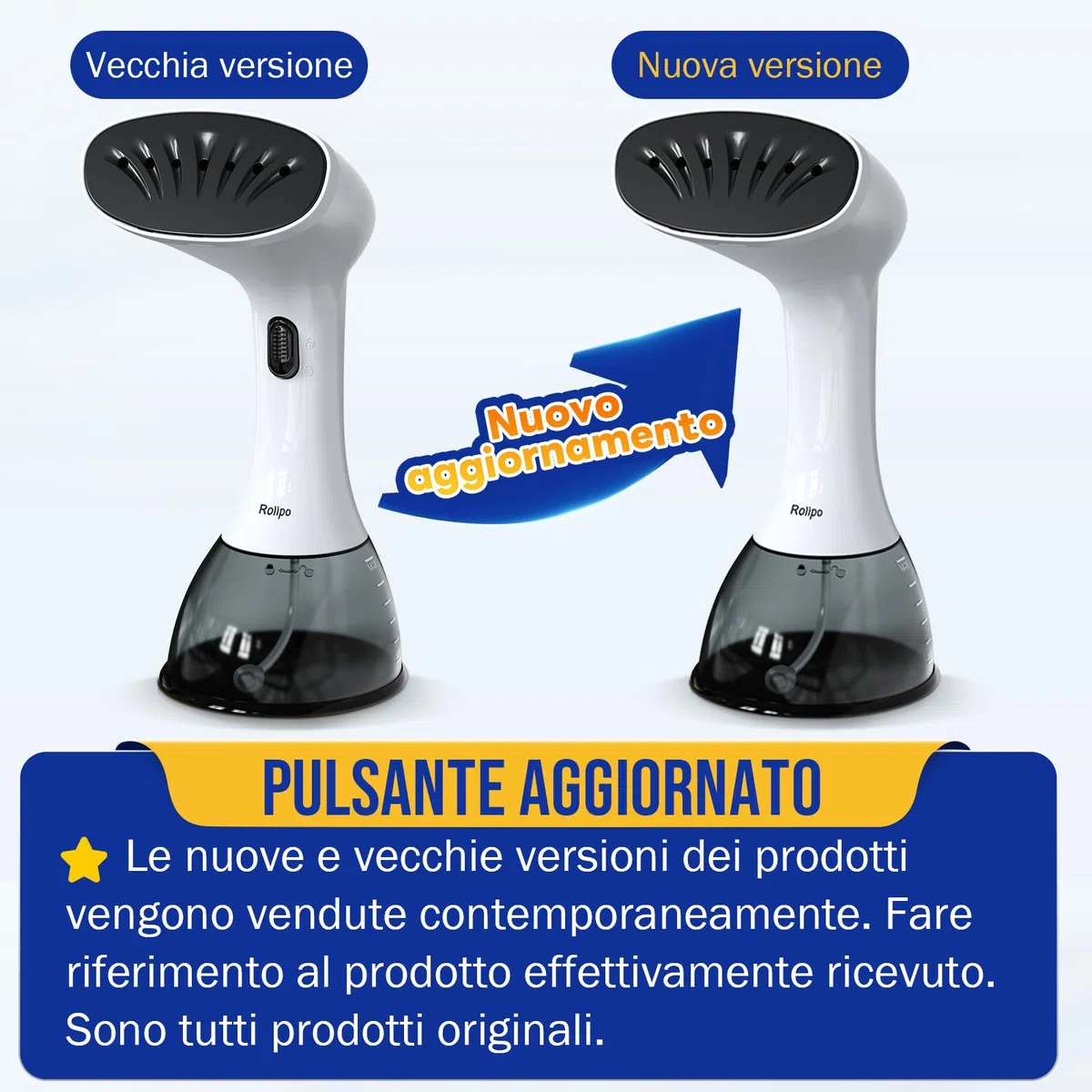 Rolipo Ferro Stiratore Verticale per Abiti, Stiratore a Vapore Portatile da 30g/min, Serbatoio da 400ml, Piastra di Terza Generazione, per Casa, Ufficio e Viaggio
