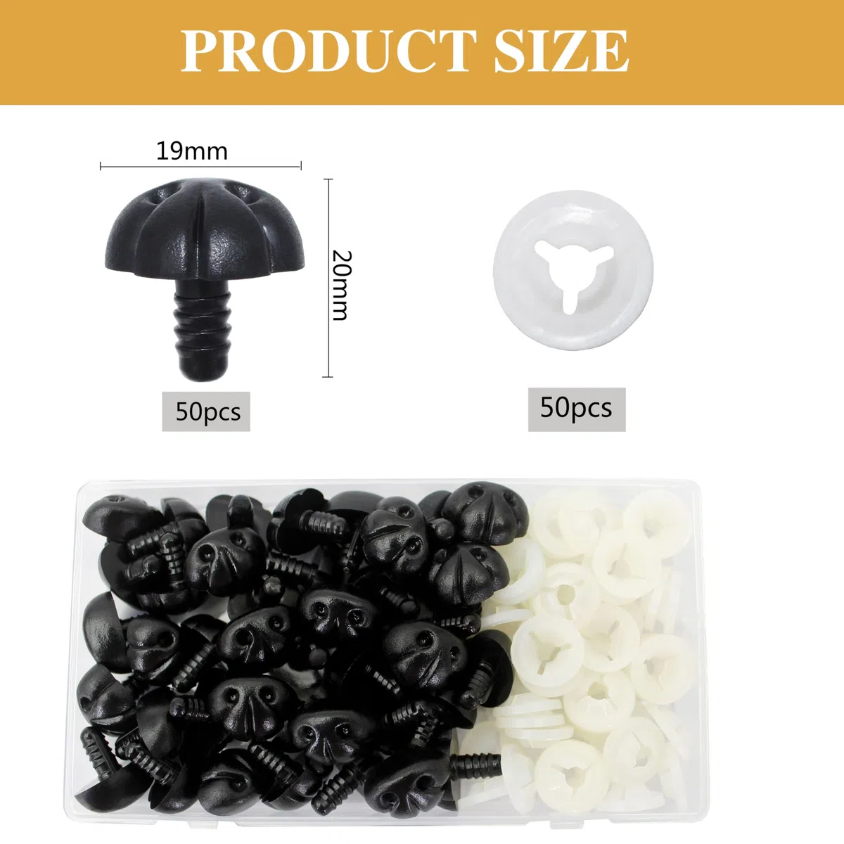 Naso di sicurezza per cani, in plastica nera, per animali di peluche, fai da te, 50 pezzi, 16 x 19 mm