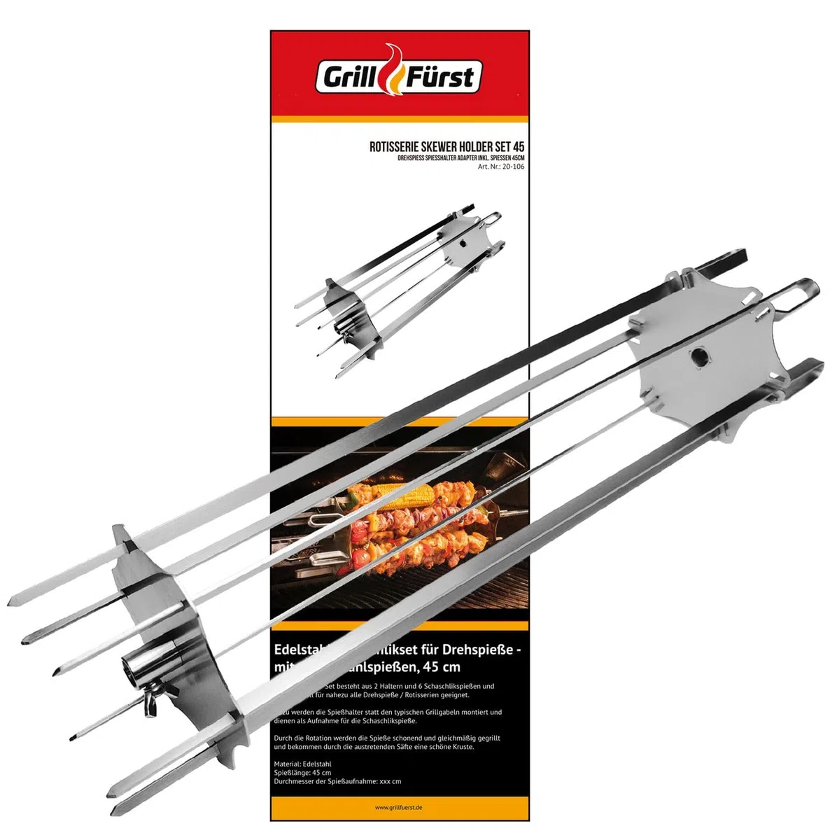 Grillfürst Grillrondell universale - Set per shish kebab per girarrosto e rotisserie, incl. 6 spiedini per shish kebab, gyros o kebab, lunghezza totale: 45 cm