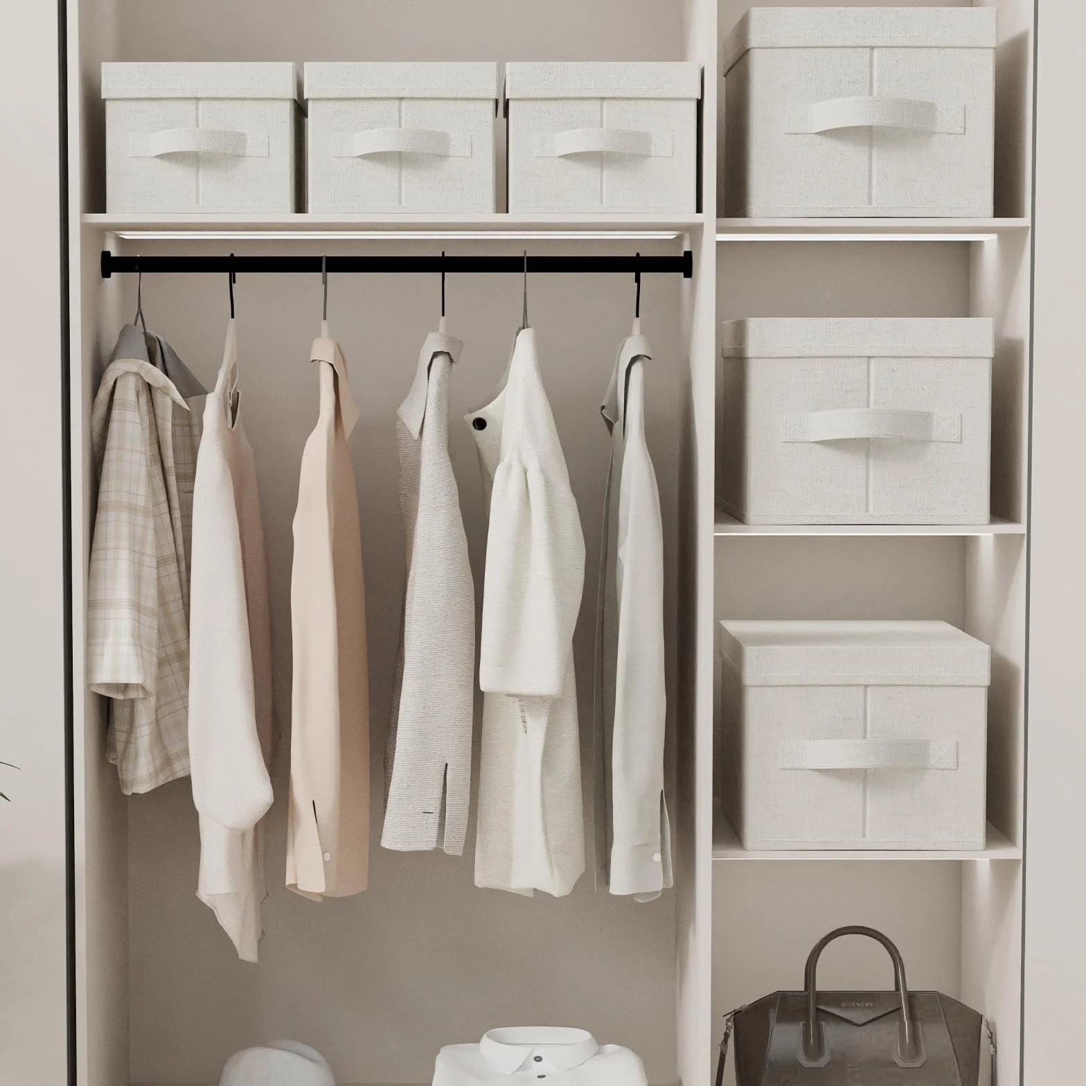 3er Scatole di Stoccaggio, Contenitore in Tessuto con Coperchio, Organizzatore di Vestiti con Maniglia, Utilizzato in Camera da Letto o Soggiorno, 33x23x18cm, Beige