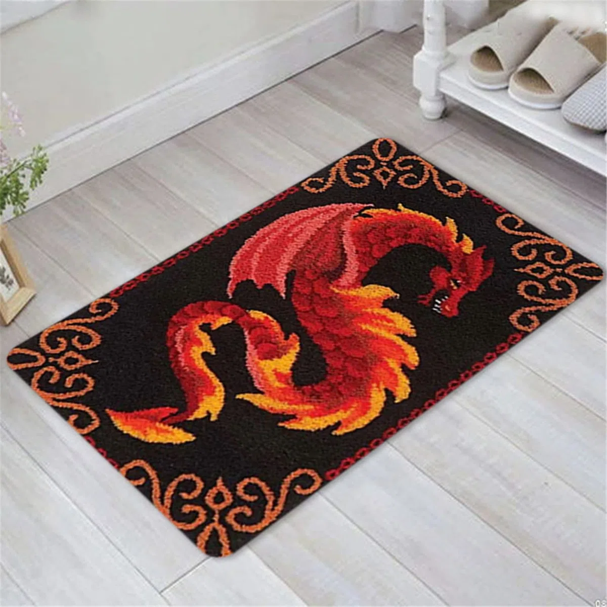 VIONNPPT Set di tappeti a forma di drago, per bambini e adulti, fai da te, realizzati a mano, set di bottoni (rosso, 60 x 40 cm)