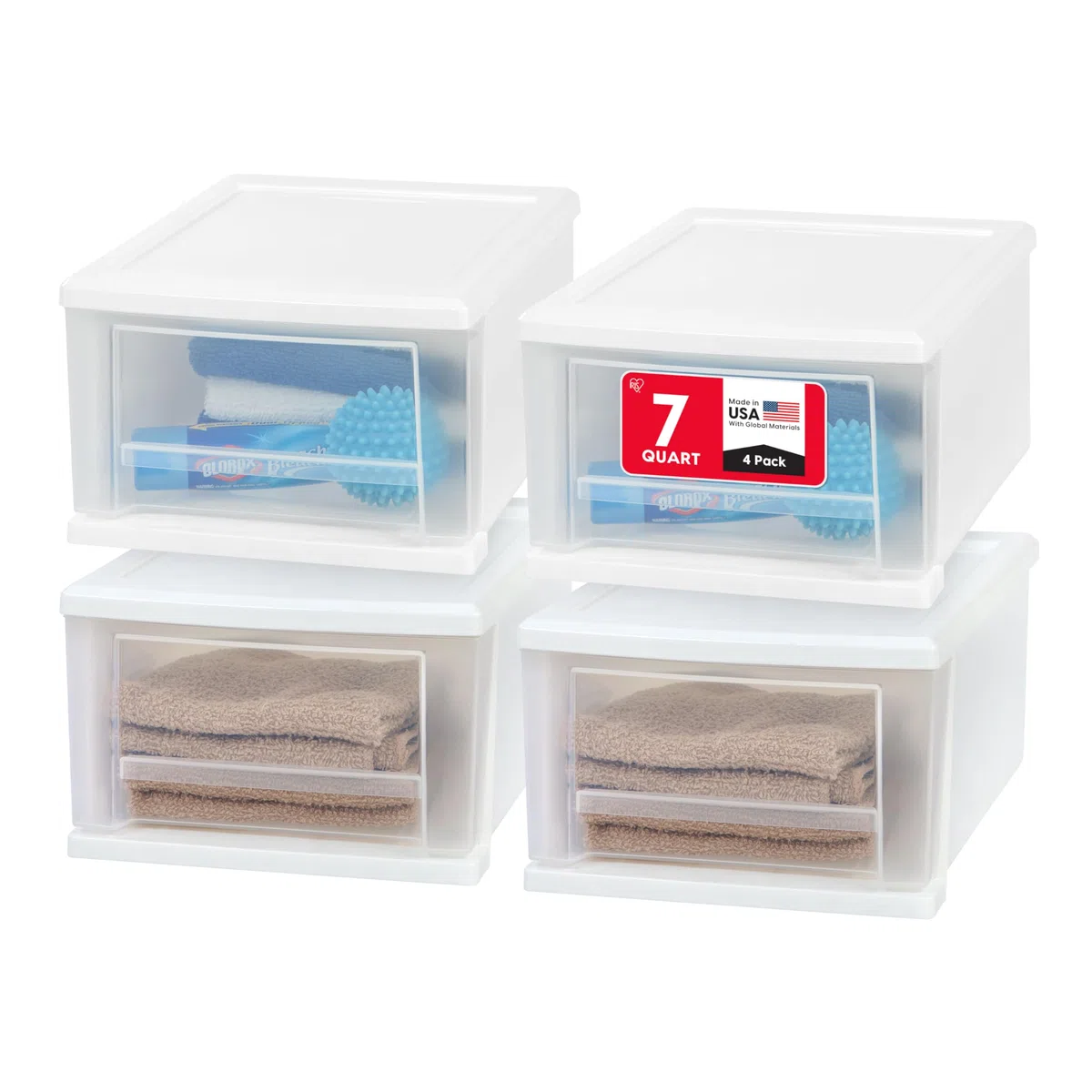 Iris 7 Quart Stacking Drawer, White, 7 Quart