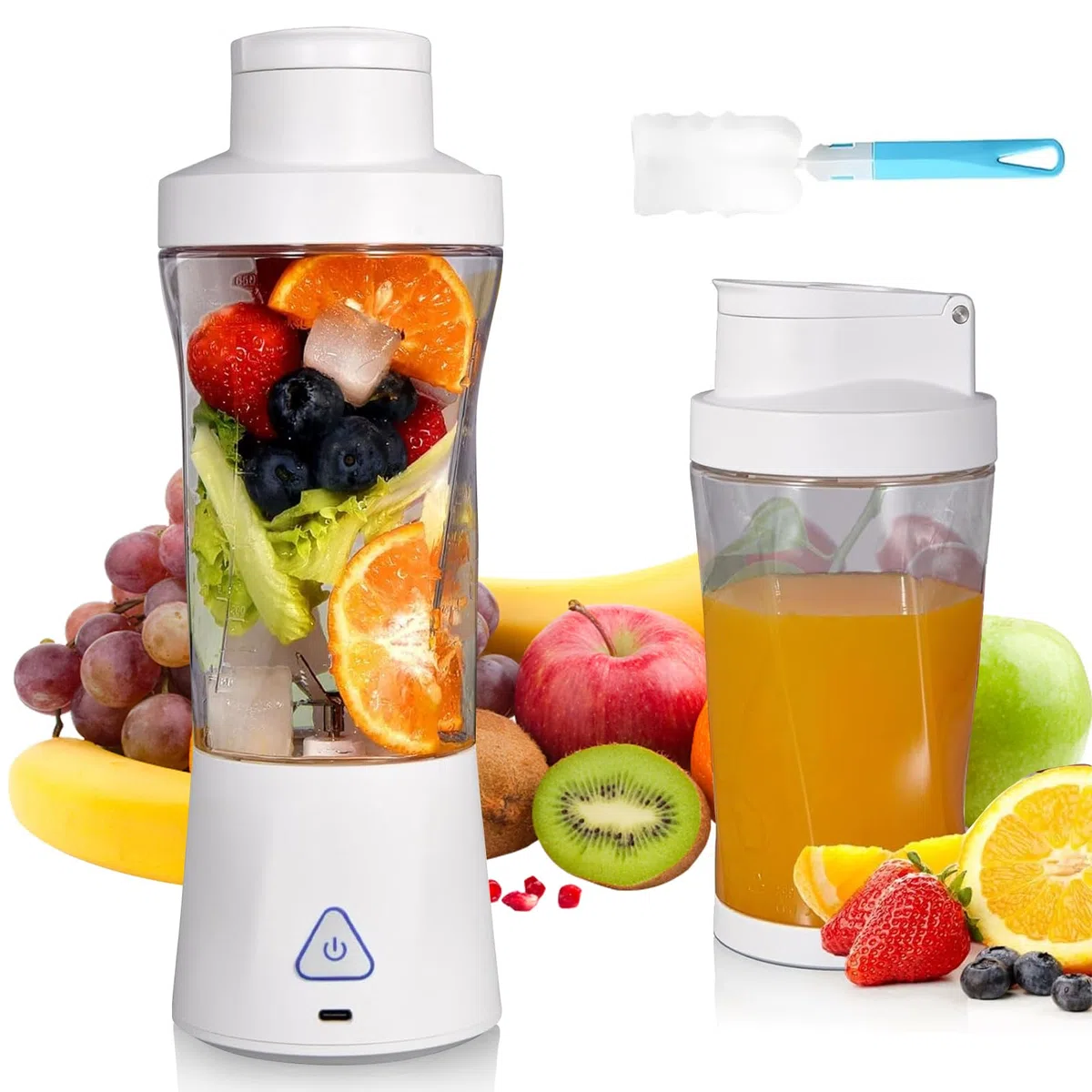 Mini Frullatore Portatile, 700 ml Frullatore Elettrico, USB Ricaricabile, Smoothie Maker con 6 Lame, Fresh Juice Frullatore, per Smoothie, Frullati di Frutta e Verdura(6000 mAh, Bianco)