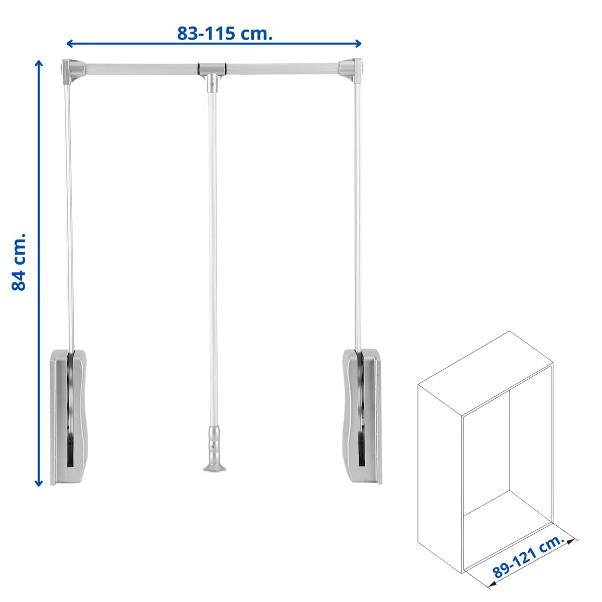 Appendiabiti Estraibile Regolabile Per Armadio, Guardaroba. Meccanismo Barra Appendiabito Automatico con Apertura e Chiusura Assistita (Vano Interno 89-121 Cm)