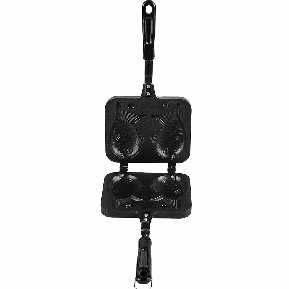 Joyzan Padella per Waffle a Forma di Pesce Antiaderente in Acciaio Inossidabile, Design Tradizionale, Nero