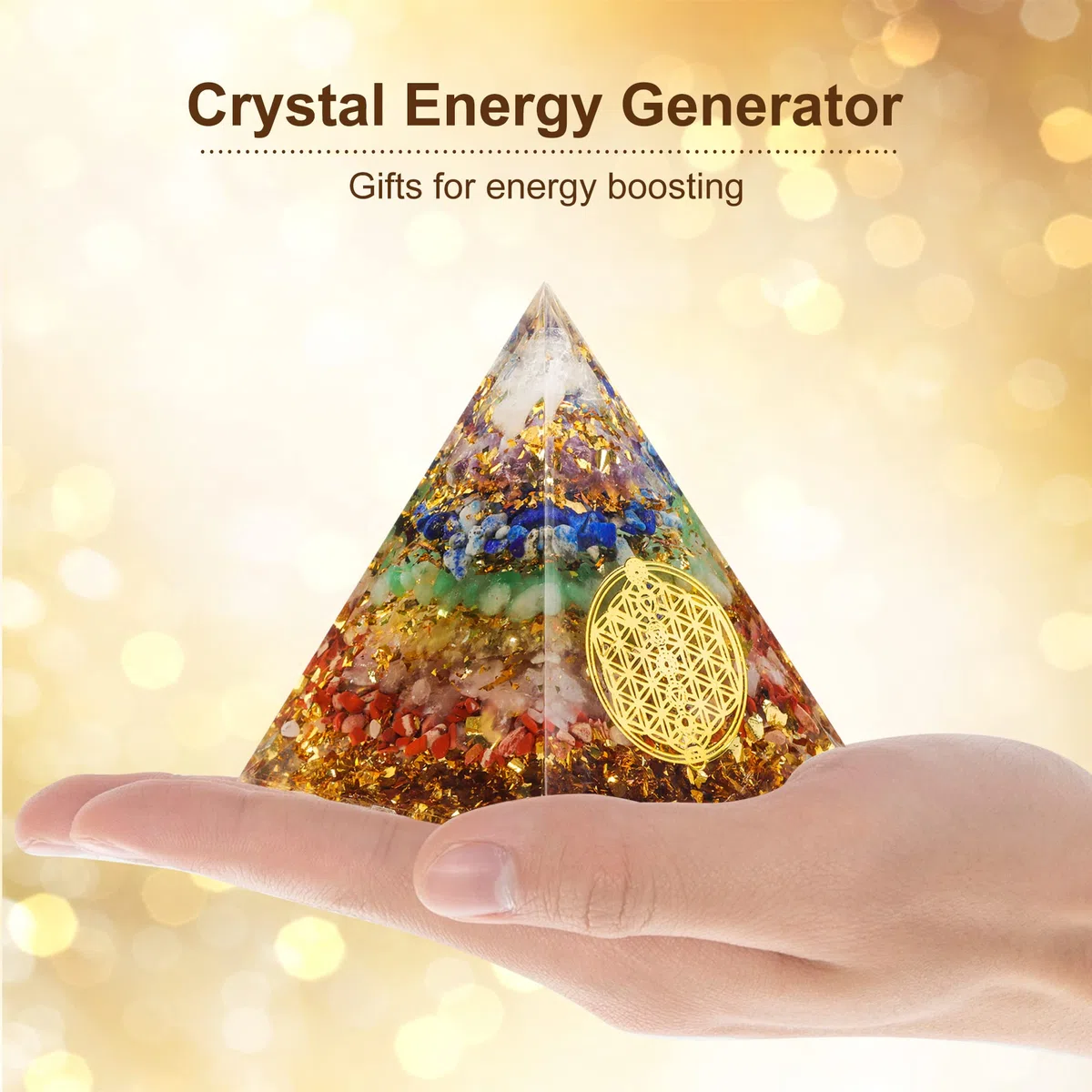 The7boX Orgone Piramide, 7Crystal Chakra Set con Pendente e Pendolo per Reiki Healing e Crystal Grid Meditation, per Healing Health (6cm*6cm)