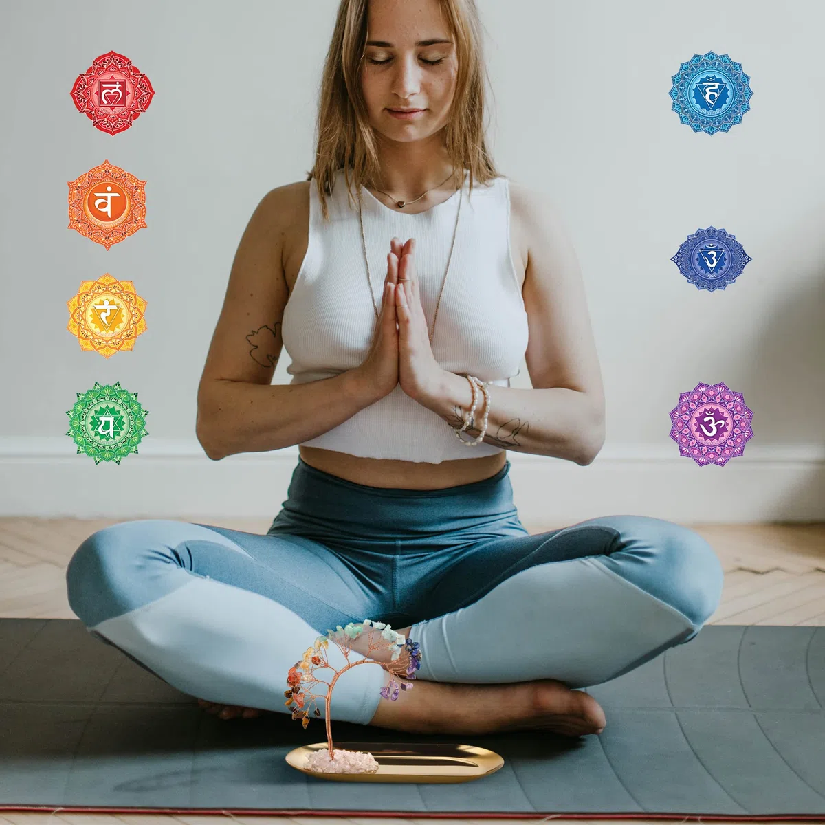 ZenBless 7 Chakra Healing Crystal Tree Incense Holder Palo Santo Holder Sage Burner Brass Ash Catcher for Incense Sticks/Coil Incense/Incense Cones Yoga Meditation Zen Spiritual Room Home Decoration