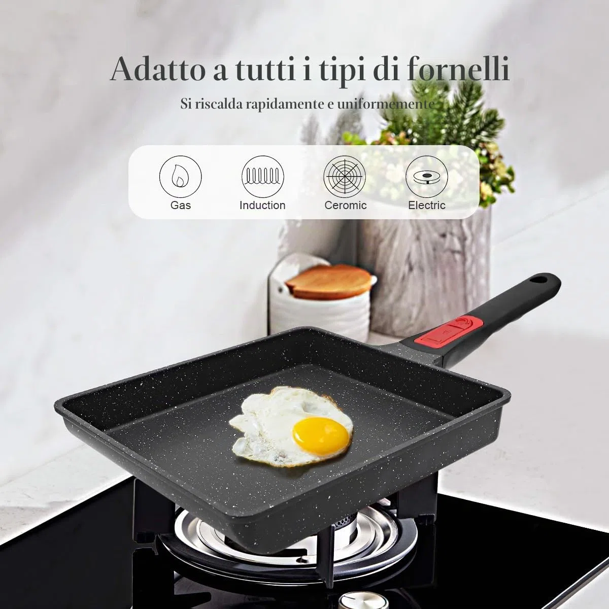 AIKENBBKK Tamagoyaki, padella grande per Omlette giapponese, antiaderente con manico rimovibile, 23 x 21 cm, resistente al forno (nero)
