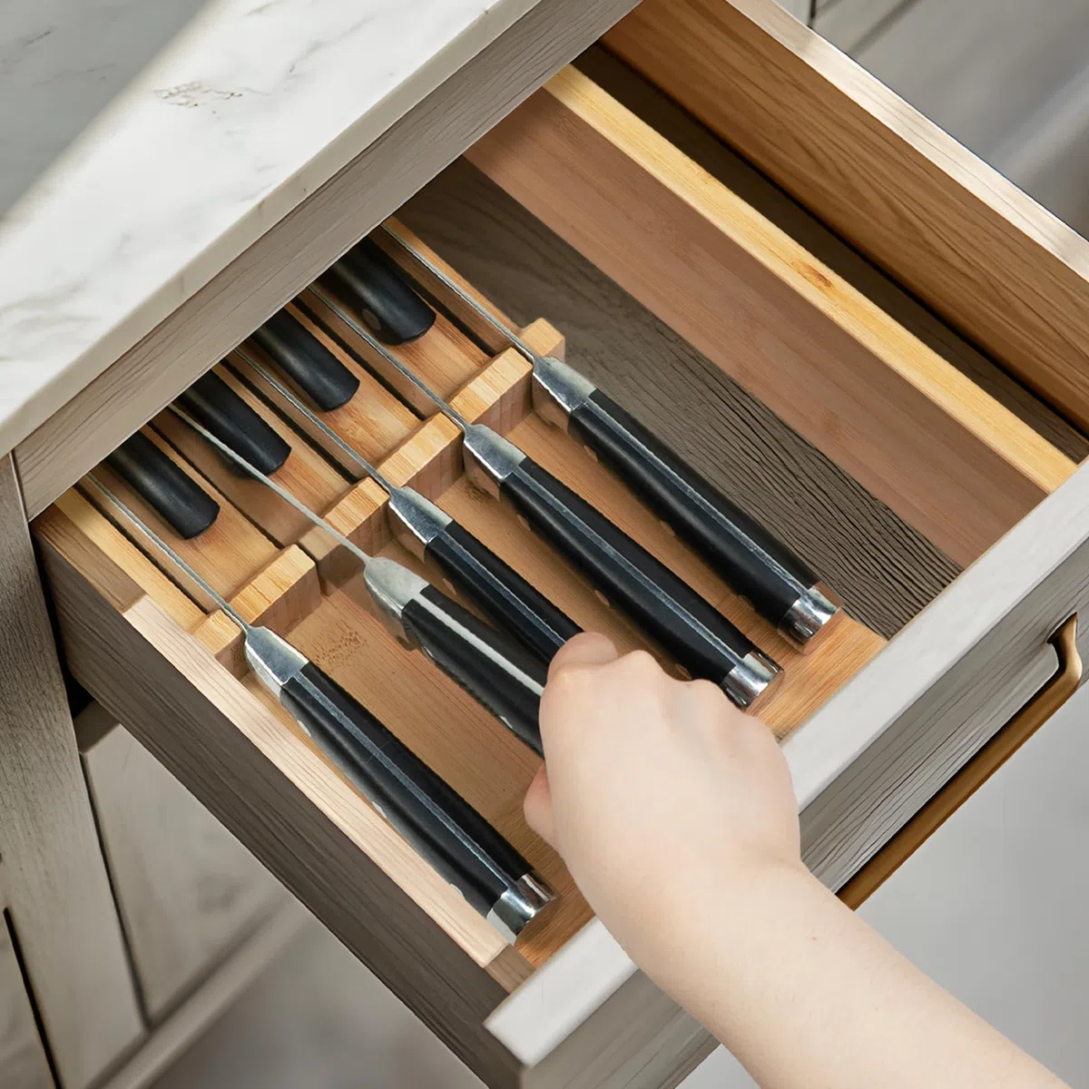Utoplike Portacoltelli in bambù per cassetti e coltelli, per cucina, con manico grande, adatto per 9 coltelli (non inclusi)