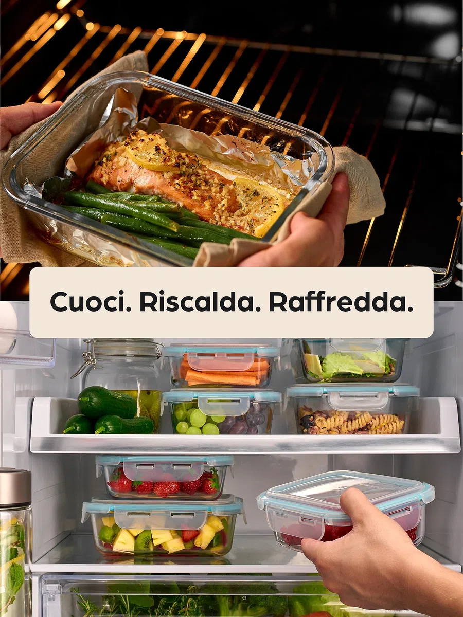 Praknu Contenitori Ermetici Per Alimenti in Vetro - Set da 4 - Con Coperchio - Capacità 1l - Senza BPA - Adatti al Congelatore e al Microonde - Lavabili in Lavastoviglie