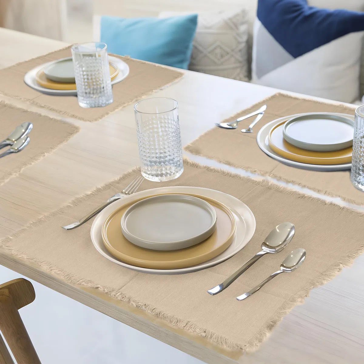 LALAGO 12pcs Tovaglioli Stoffa 45x45cm, Tovaglioli di Stoffa con Frange, Tovaglioli di Lino Cotone Lavabili Riutilizzabili per Matrimoni, Hotel, Ristoranti, Eventi e Feste Beige