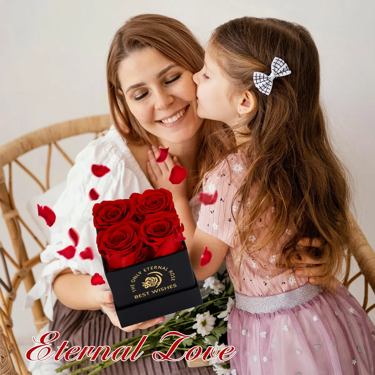 Confezione Regalo con Rosa Eterna, 4 Rose Eterne Rosse Fiore San Valentino Festa della Mamma Anniversario Regali di Compleanno Romantici per Moglie Sorella Mamma Donne