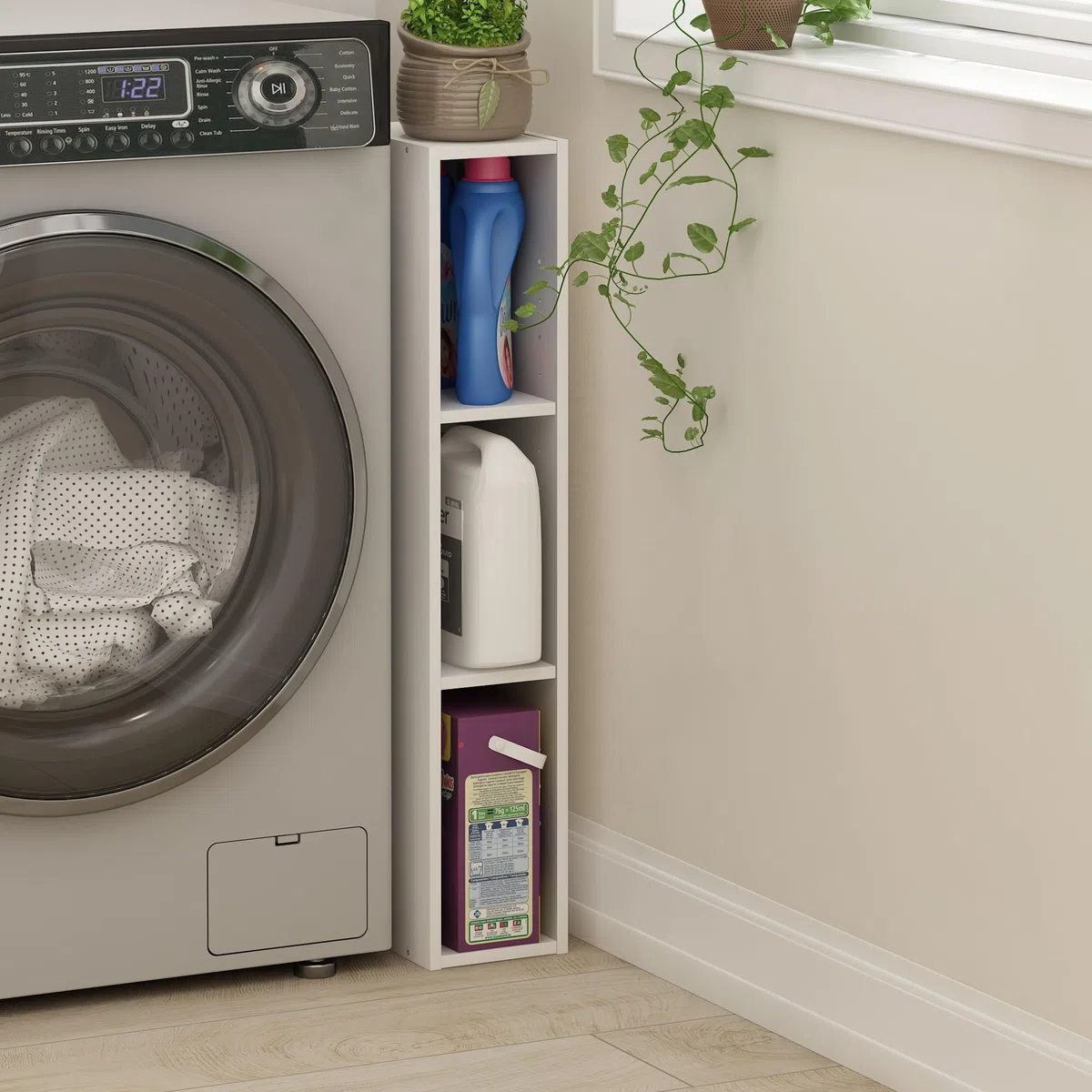 Furinno Fulda libreria salvaspazio a 3 ripiani, larghezza 15 cm, bianco