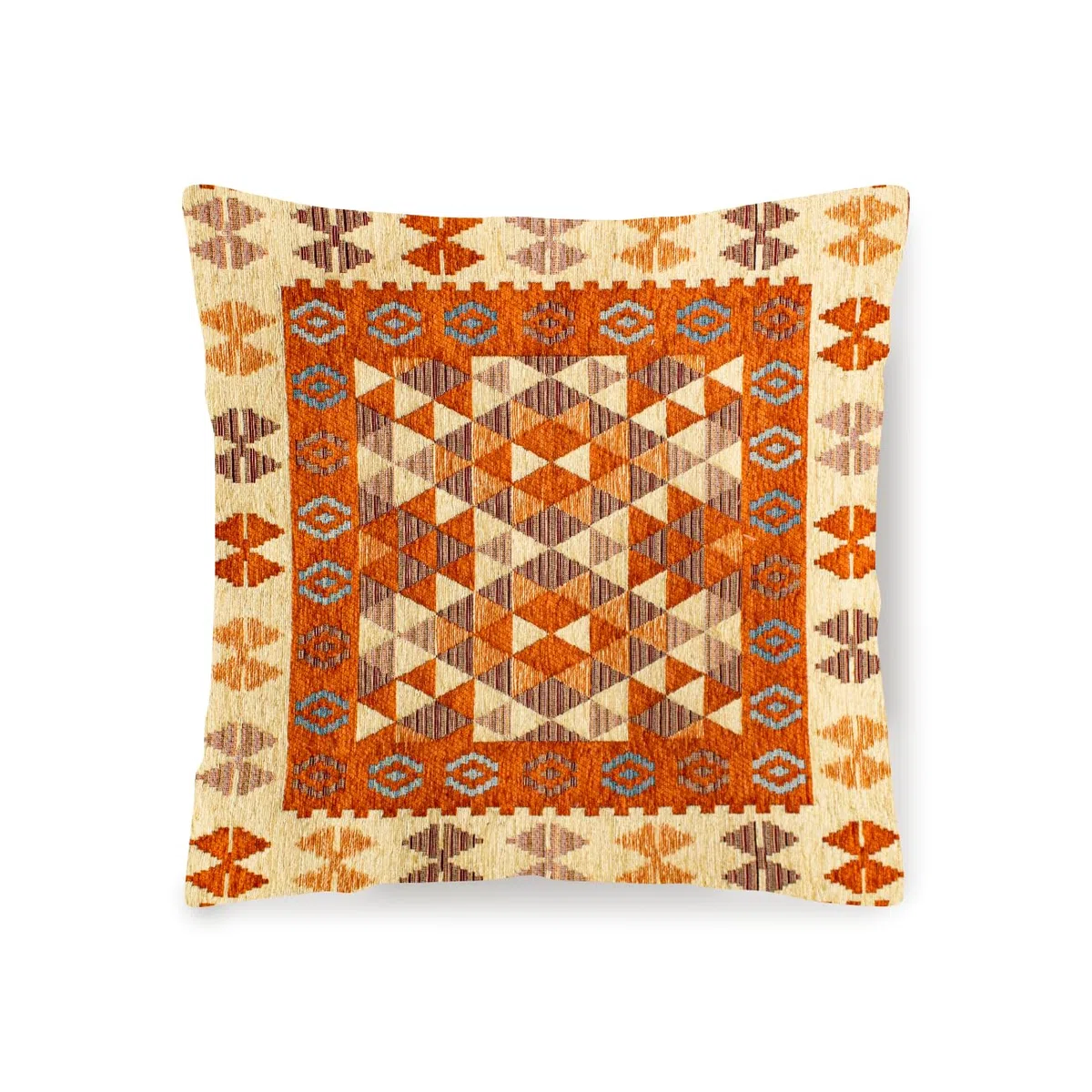 Floori Coppia Cuscini Arredo Jacquard Kilim Geometrici Quadrati 50x50 cm Sfoderabili Imbottiti Eleganti (Ruggine)