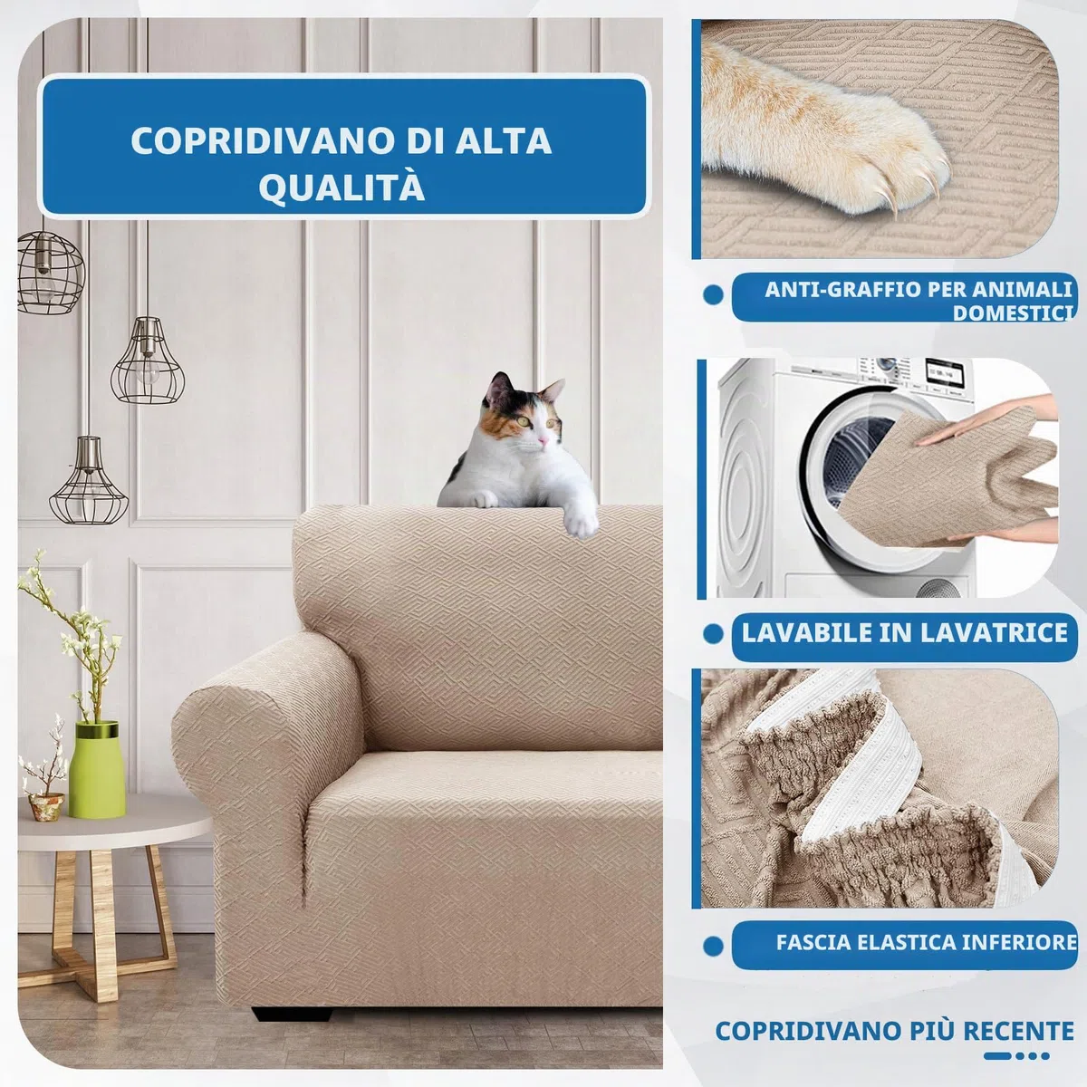 XINEAGE Copridivano 2 Posti Elasticizzato, Fodere Copridivano con Braccioli per Il Soggiorno, 1 Pezzo Copridivani Universale, Copri Divani Antiscivolo per Cani, Animali Domestici, Cachi