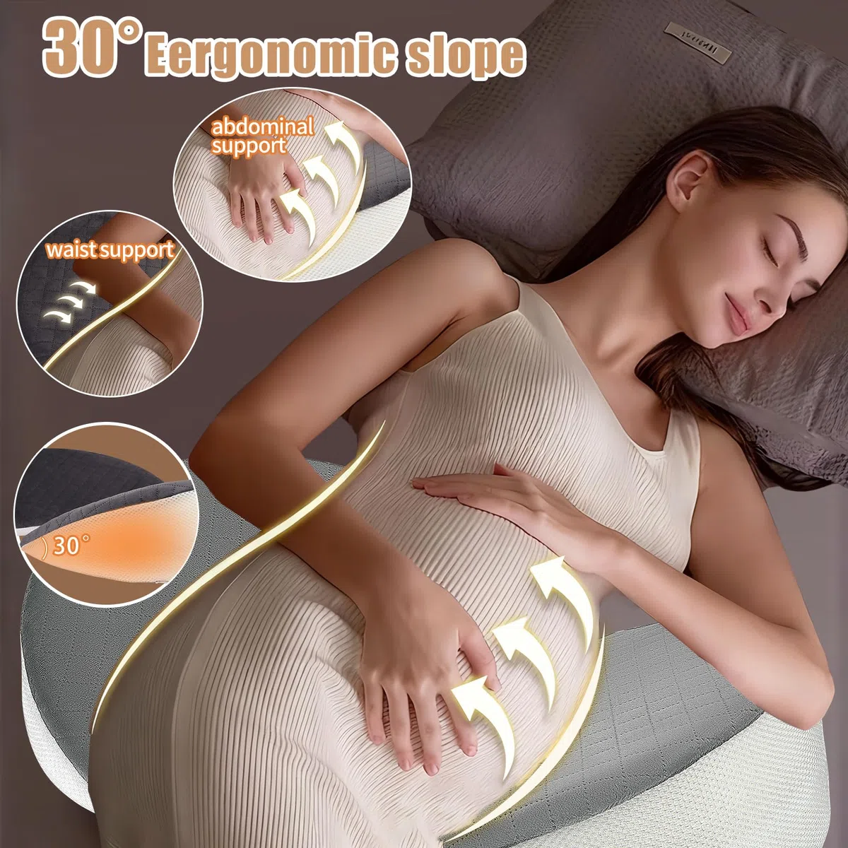 Cuscino regolabile, per gravidanza, portatile, per schiena, pancia, fianchi, cuscino in memory foam, per donne e chi dorme sul fianco con rivestimento traspirante
