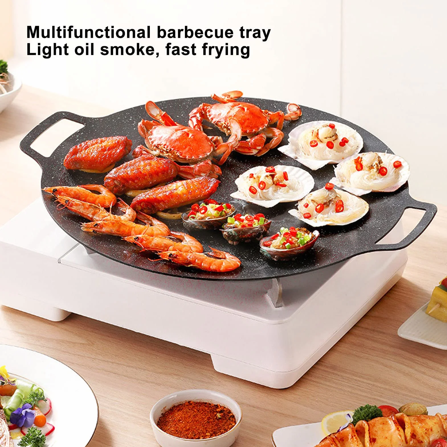 Piastra per griglia rotonda in ghisa, padella coreana per BBQ antiaderente, 33 cm, per uso domestico e all'aperto'