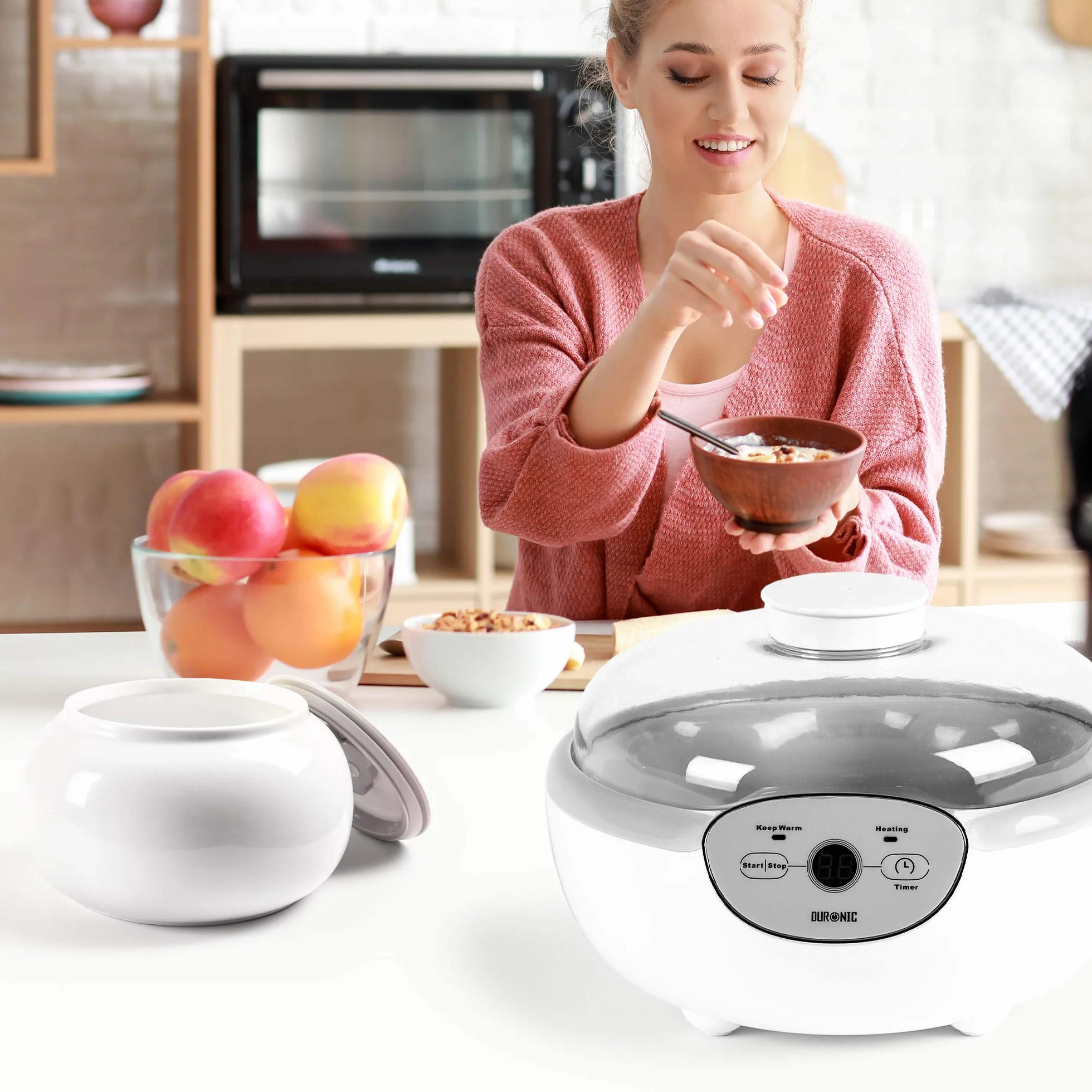 Duronic YM1 Yogurtiera elettrica automatica – 1 vasetto in ceramica da 1.5 litri - Macchina per yogurt con display digitale timer impostabile - Ideale per preparare yogurt fatti in casa